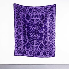 1950's Handmade Purple & Blue Floral Folk Hungarian Wool Bedspread