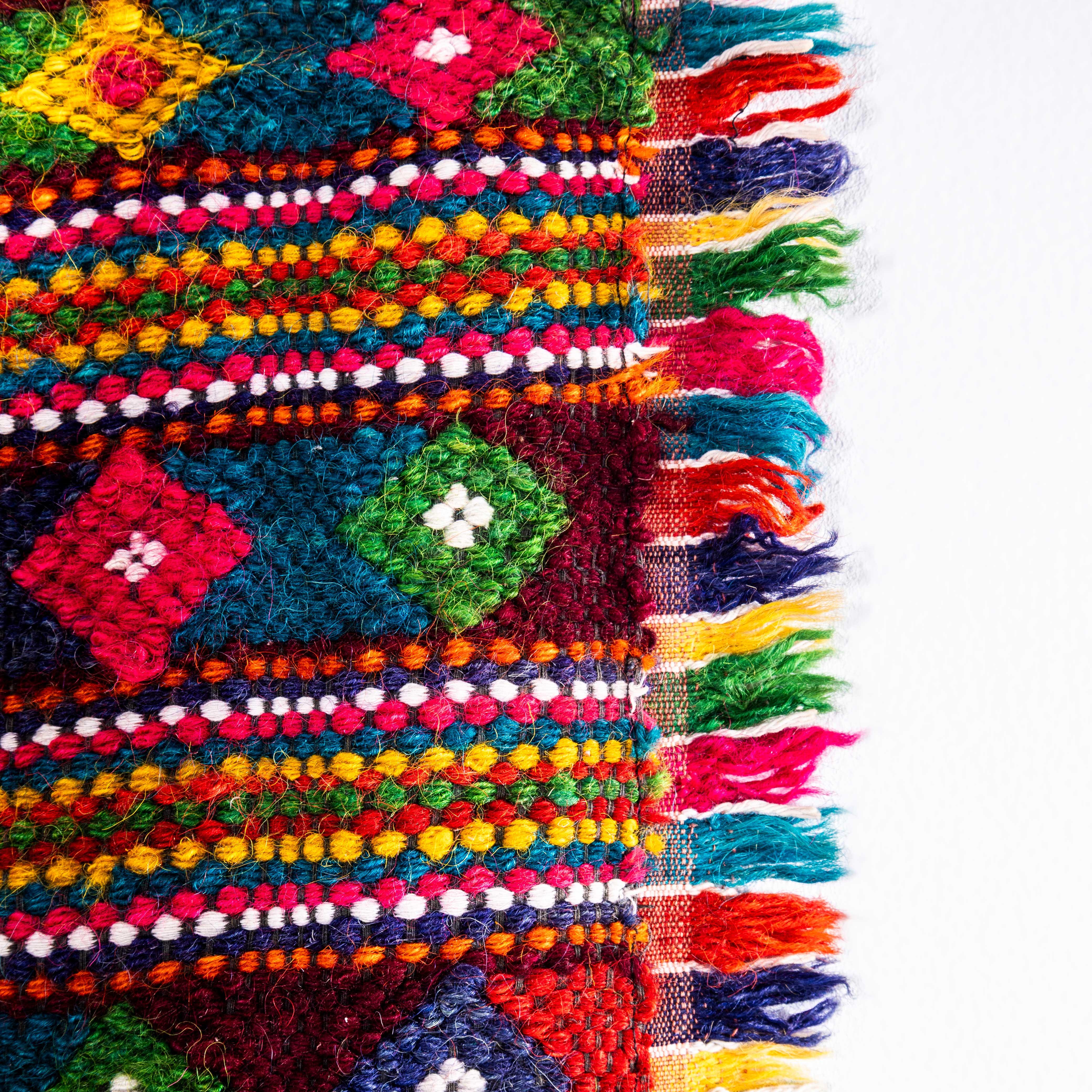1950's Handmade Rainbow Folk Hungarian Wool Bedspread In Good Condition For Sale In Hook, Hampshire