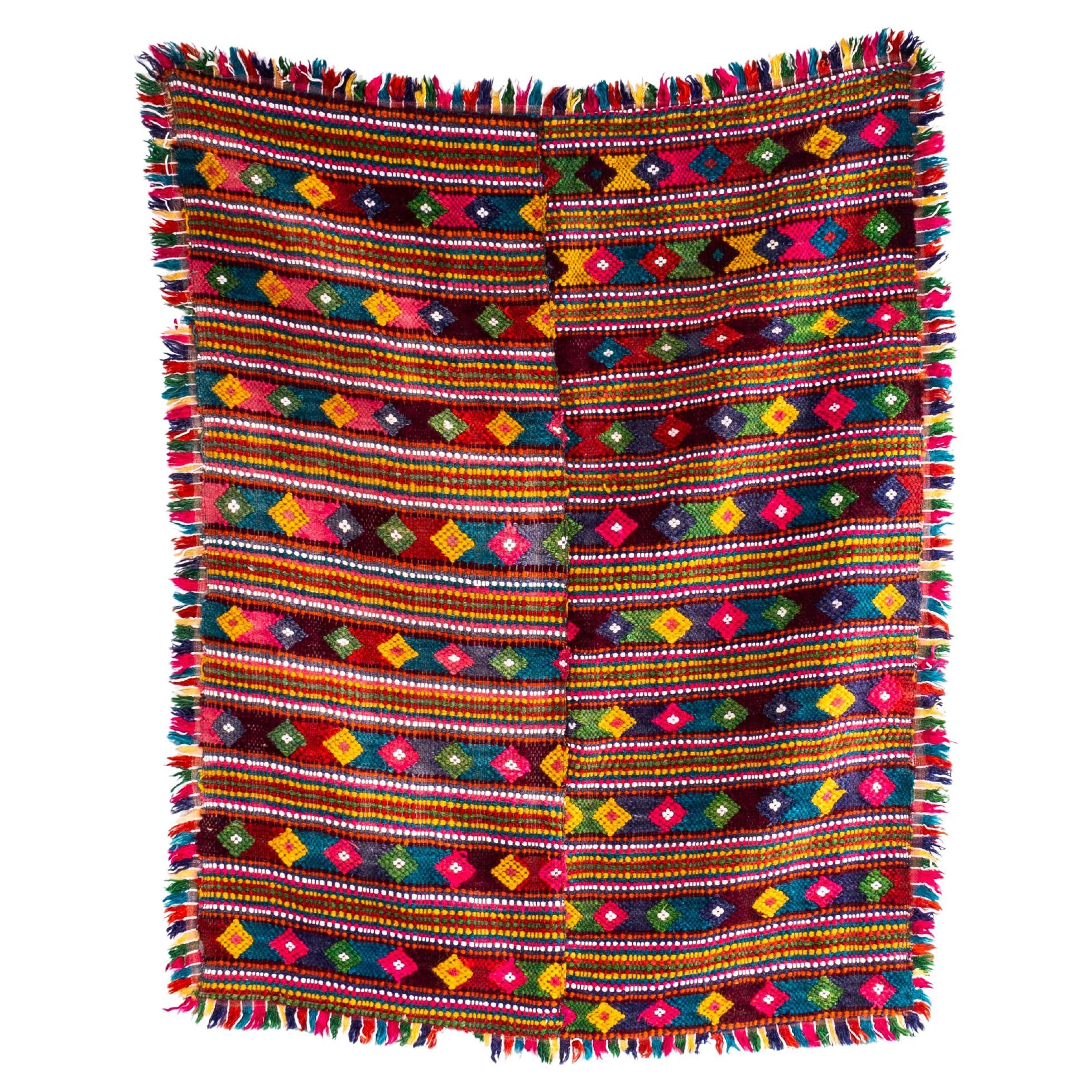 1950's Handmade Rainbow Folk Hungarian Wool Bedspread For Sale