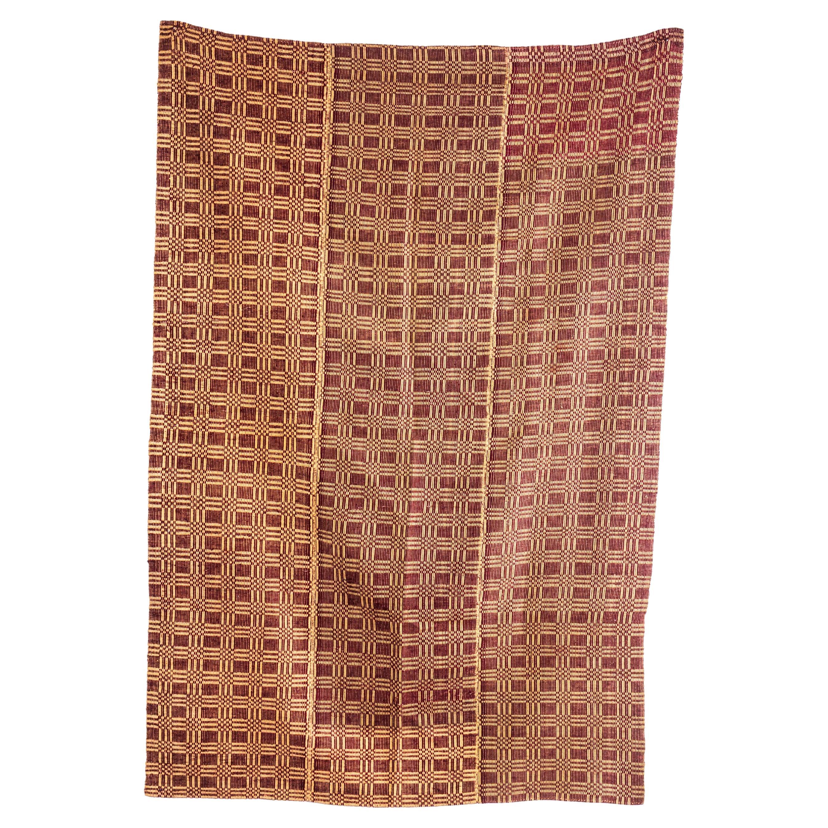 1950's Handmade Red & Yellow Folk Hungarian Wool Bedspread