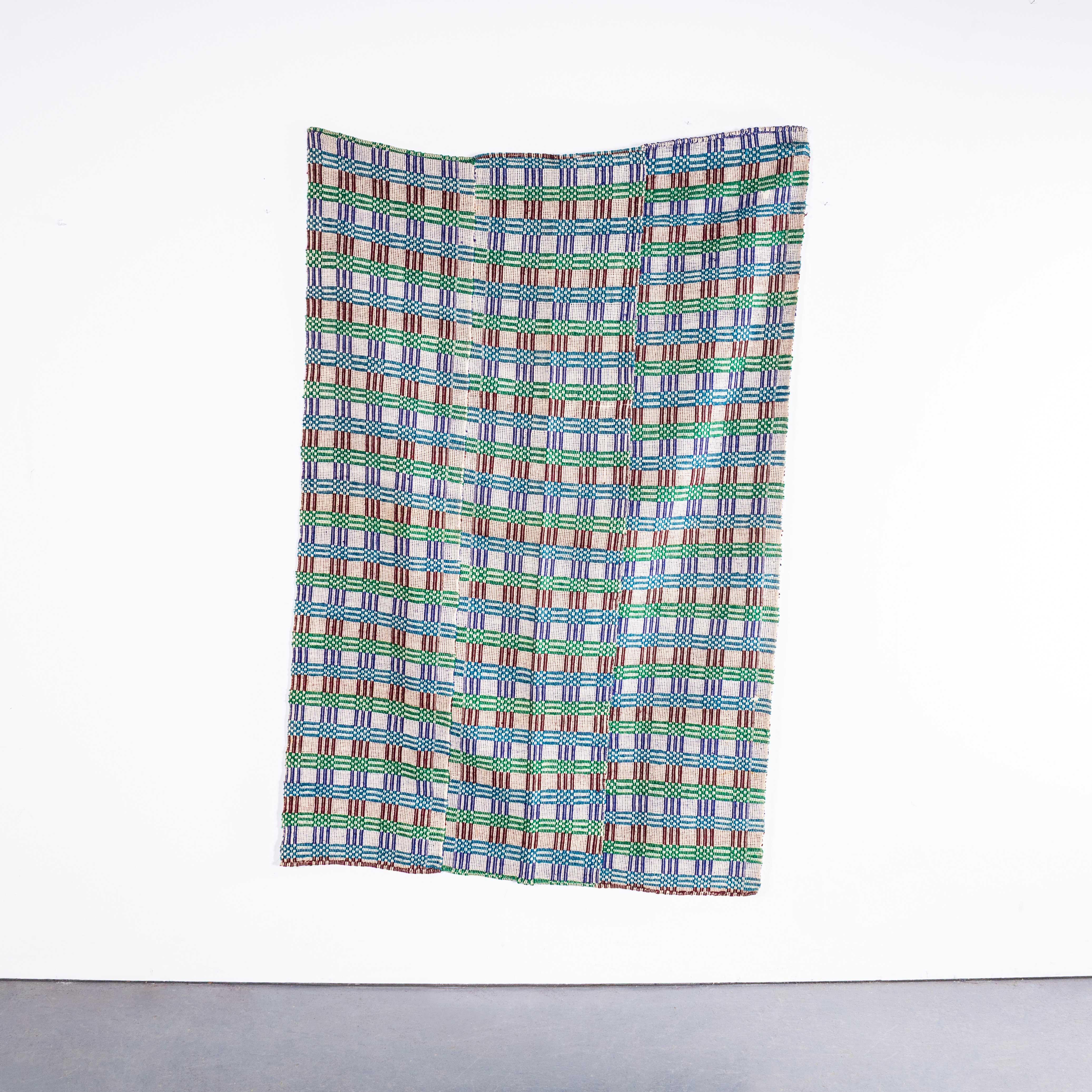 Textile 1950's Handmade Square Patterned Folk Hungarian Wool Bedspread For Sale