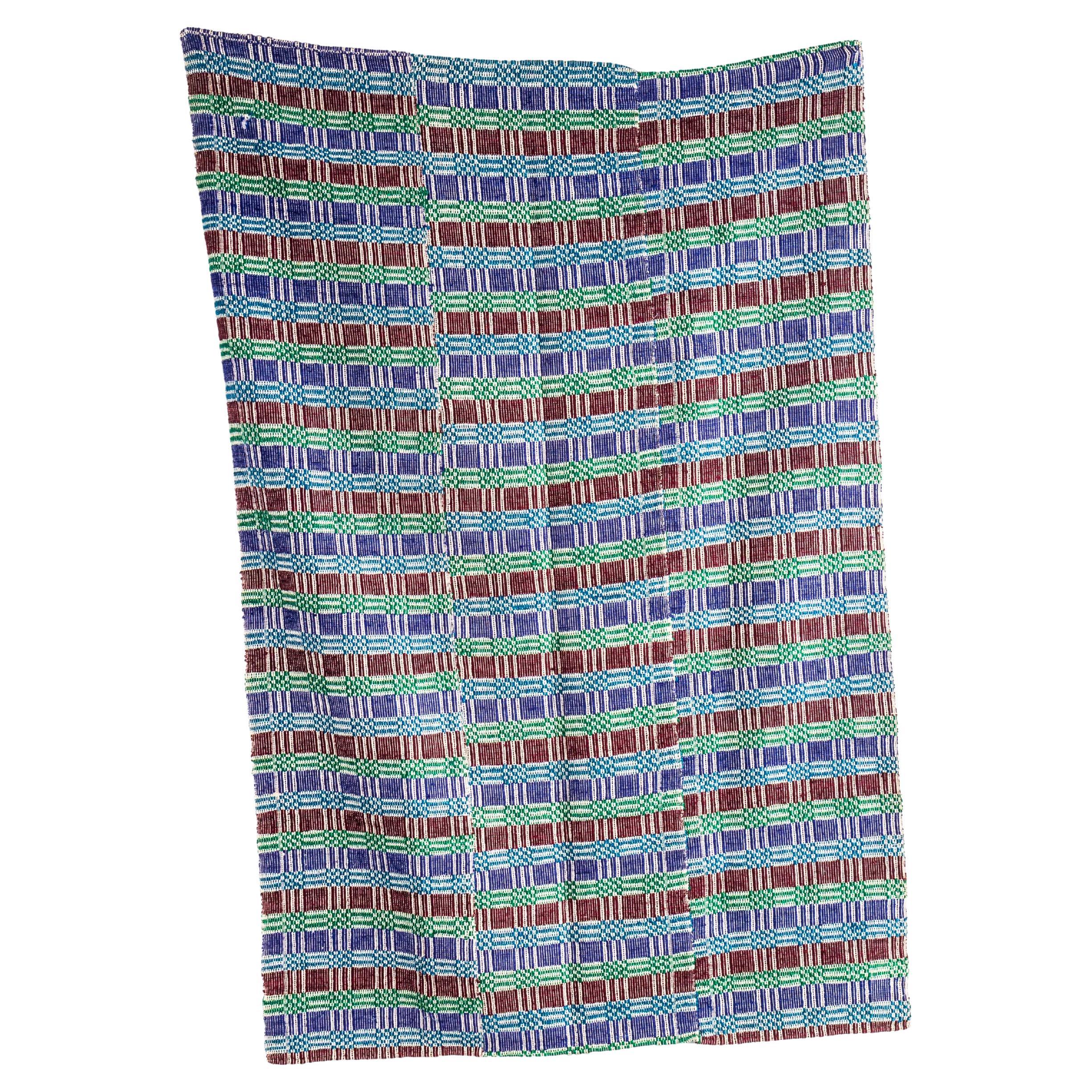 1950's Handmade Square Patterned Folk Hungarian Wool Bedspread