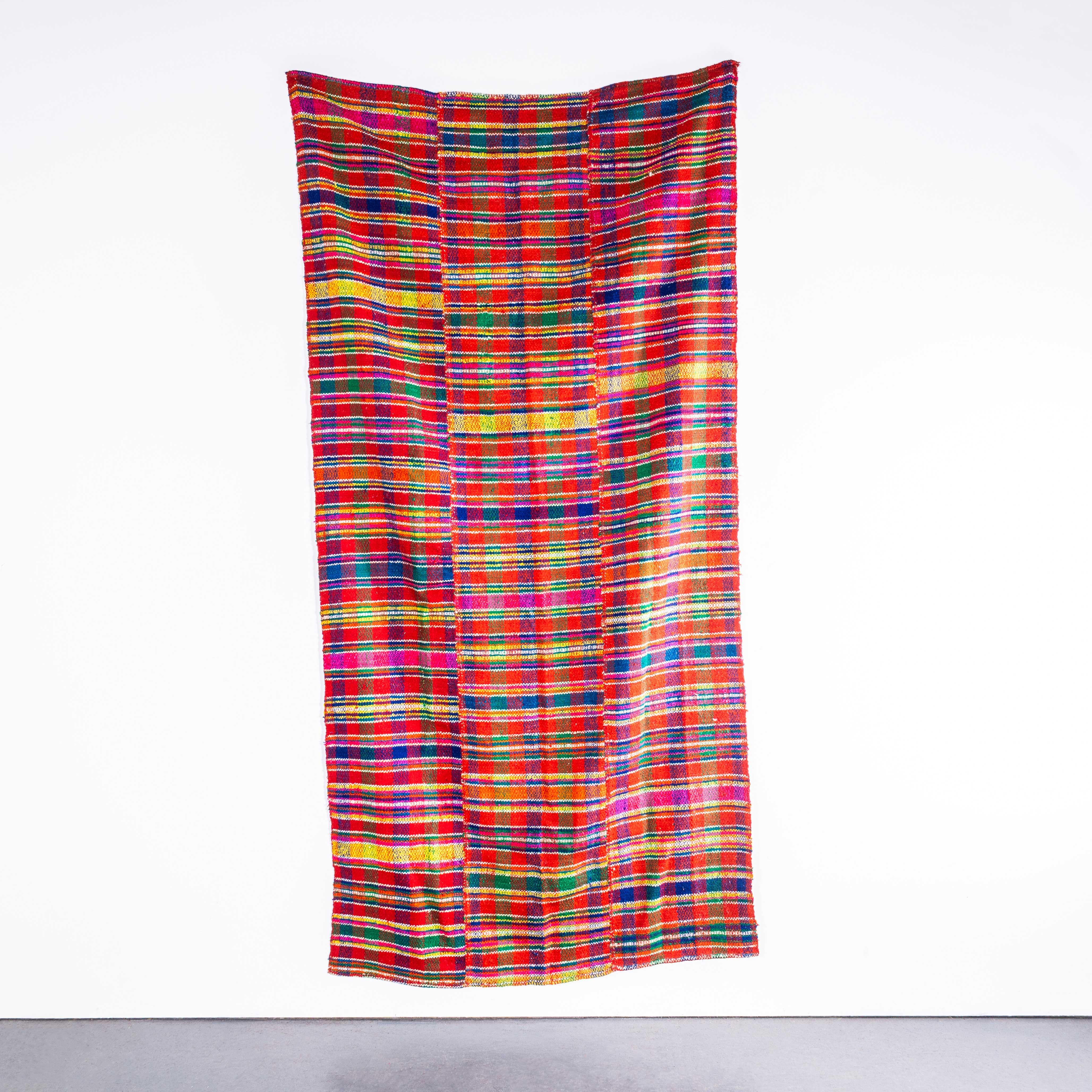 Textile 1950's Handmade Stripey Folk Hungarian Wool Bedspread For Sale