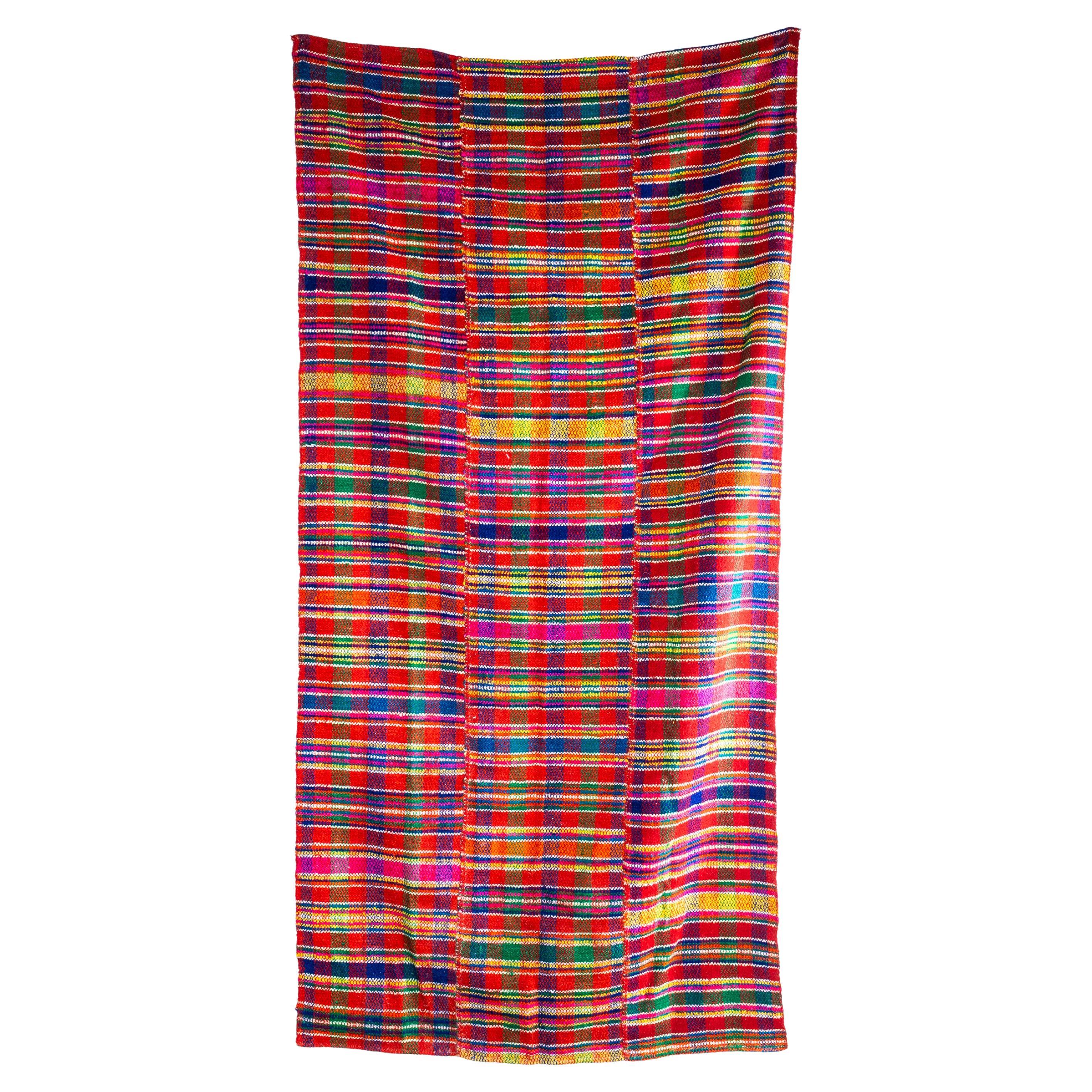 1950's Handmade Stripey Folk Hungarian Wool Bedspread