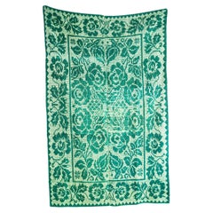 1950's Handmade Two Tone Green Folk Hungarian Wool Bedspread
