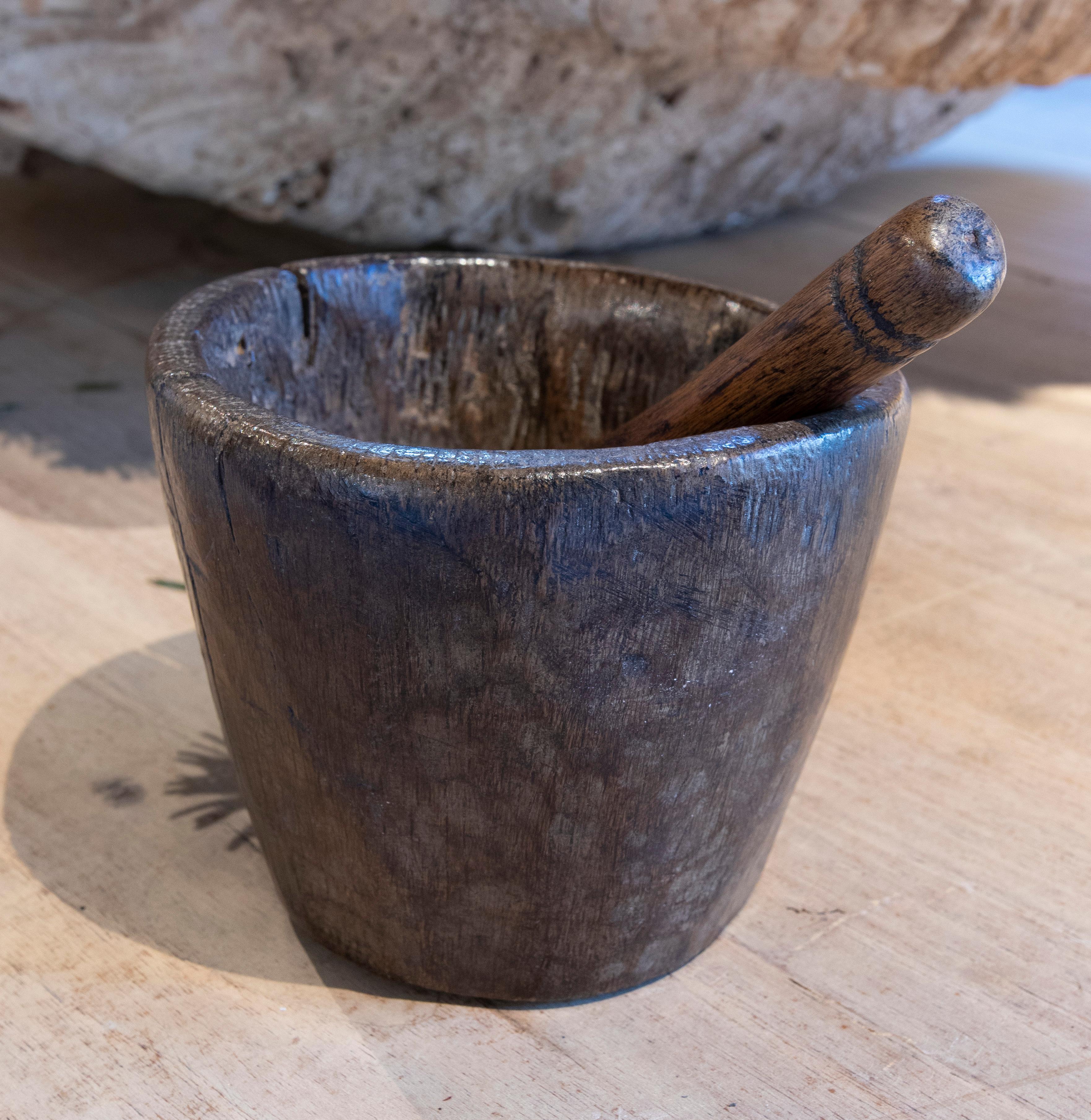 20th Century 1950s Handmade Wooden Mortar 