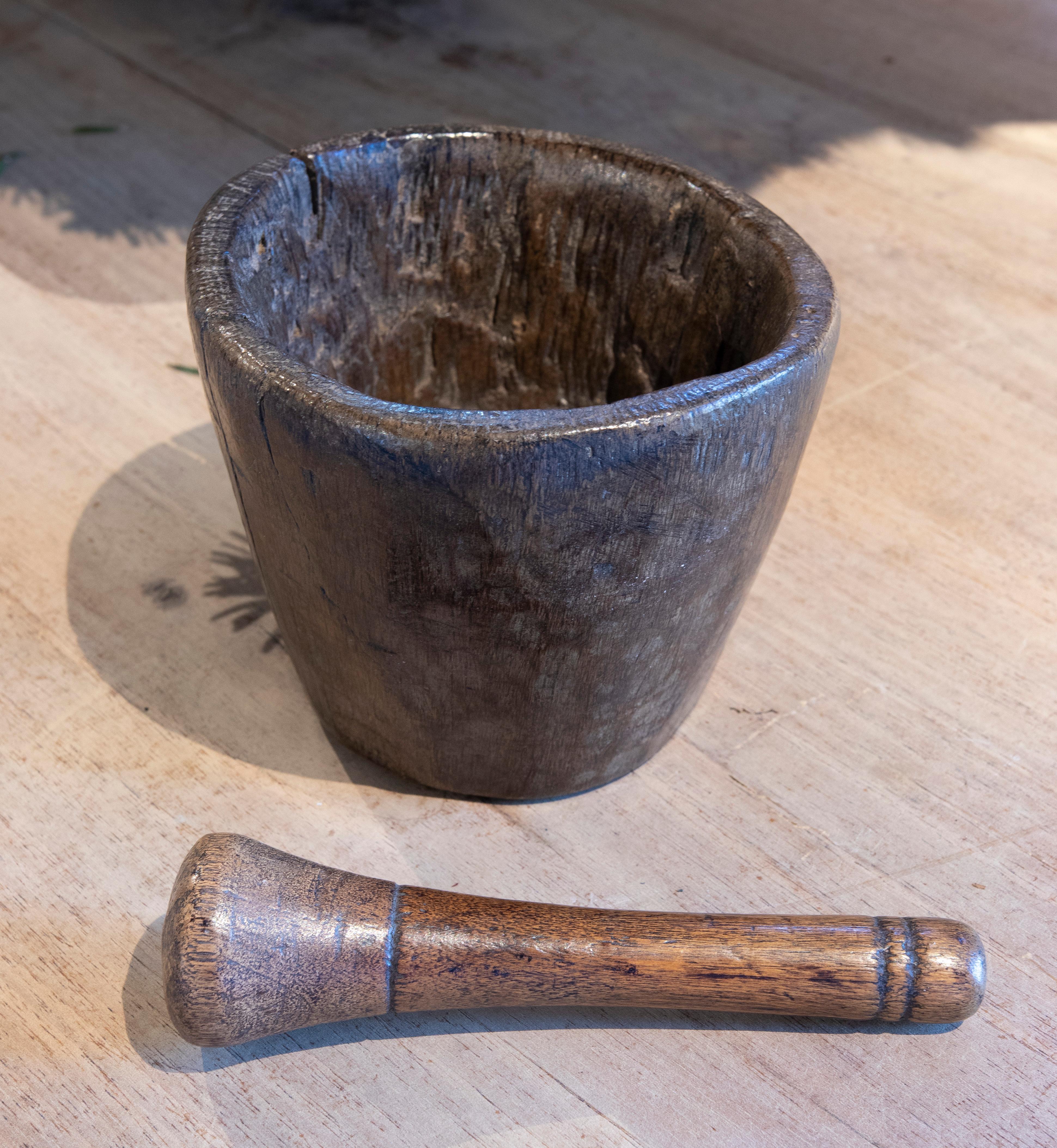 1950s Handmade Wooden Mortar  2