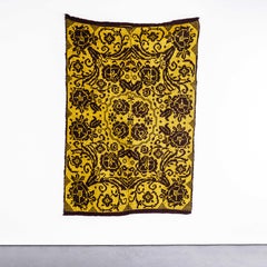 1950's Handmade Yellow & Brown Floral Folk Ungarische Wolle Tagesdecke