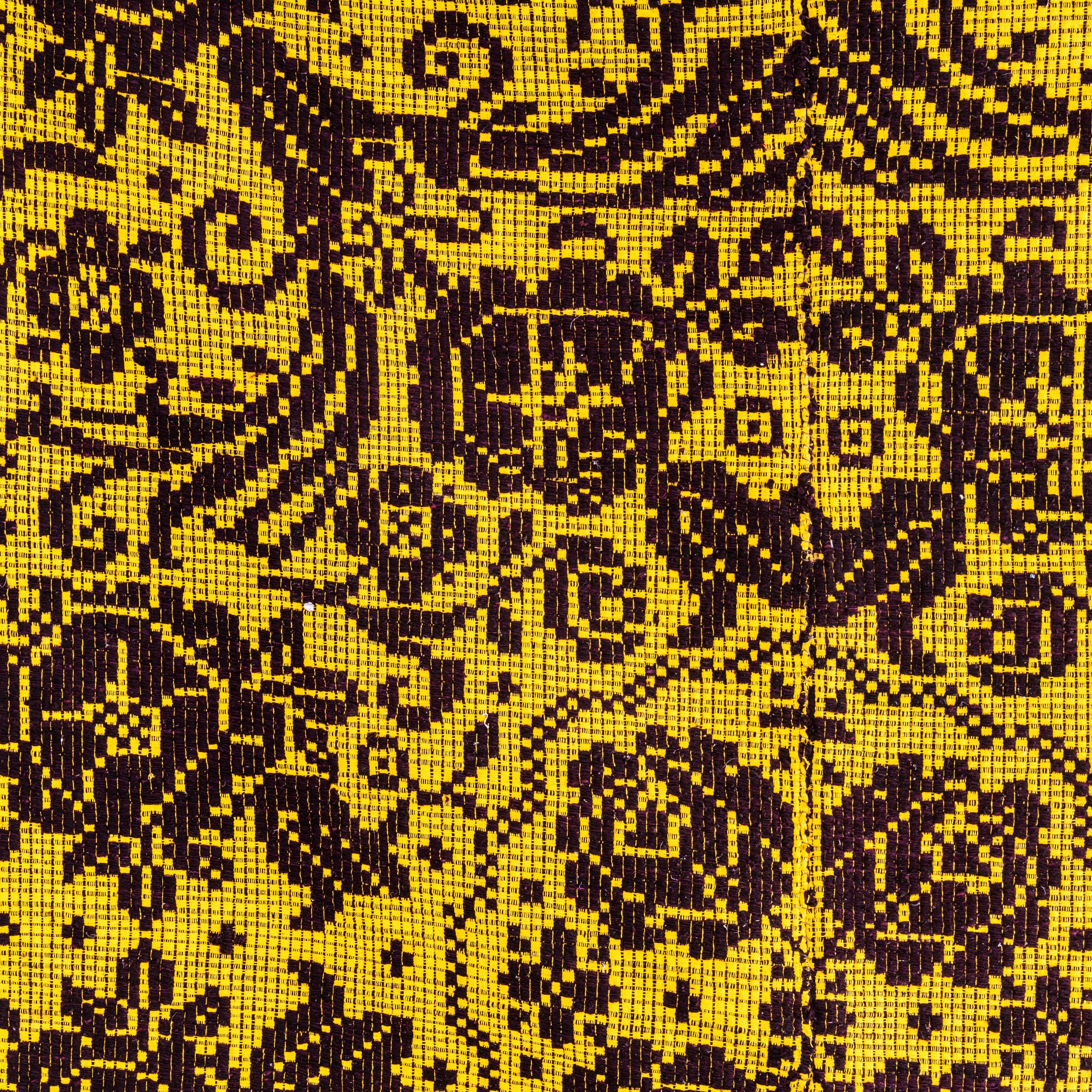 1950's Handmade Yellow & Brown Floral Folk Hungarian Wool Bedspread In Good Condition For Sale In Hook, Hampshire