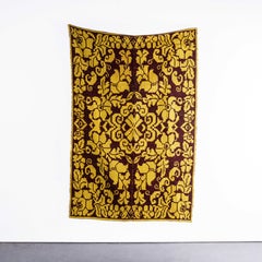 1950's Handmade Yellow & Brown Folk Ungarische Wolle Tagesdecke