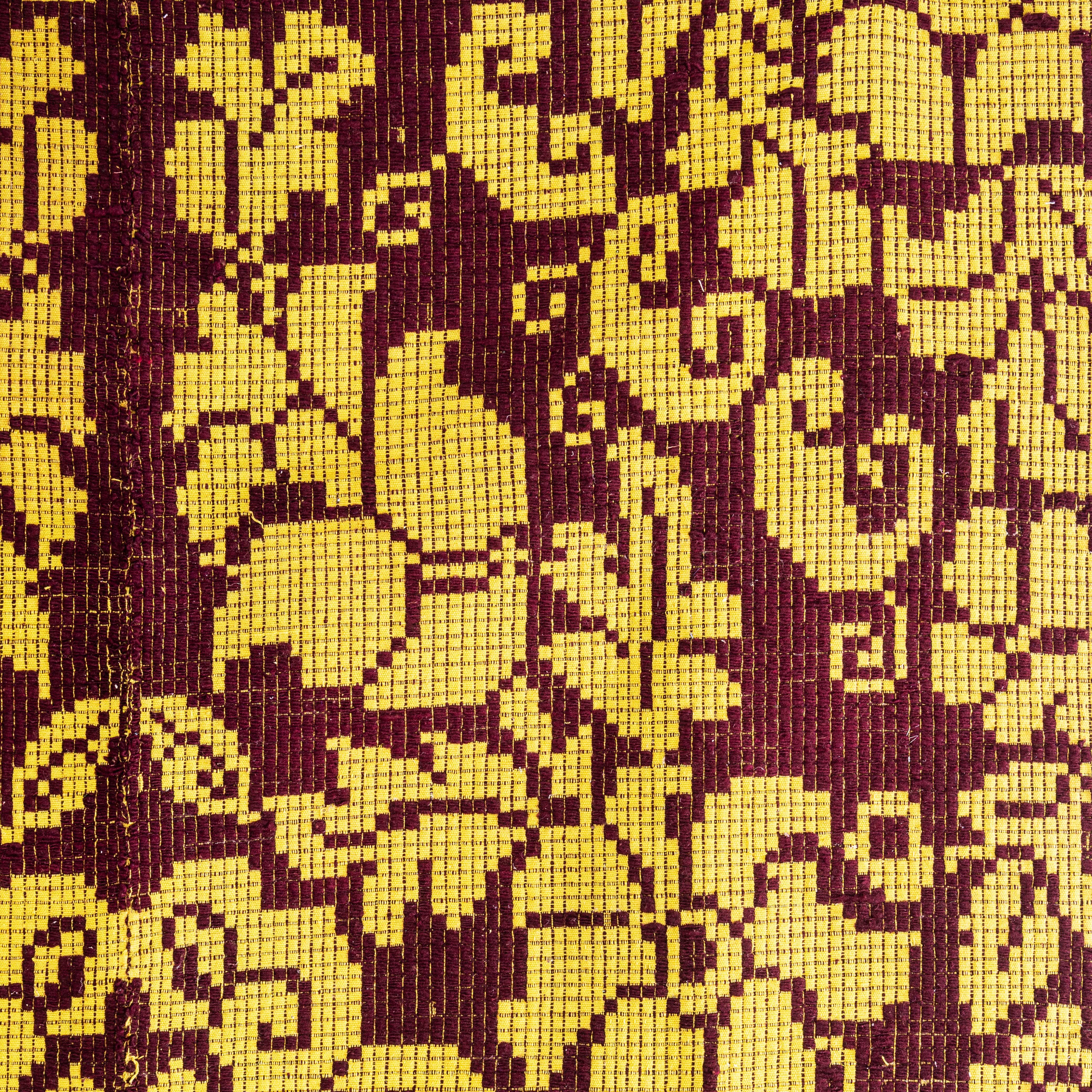 1950's Handmade Yellow & Brown Folk Hungarian Wool Bedspread In Good Condition For Sale In Hook, Hampshire