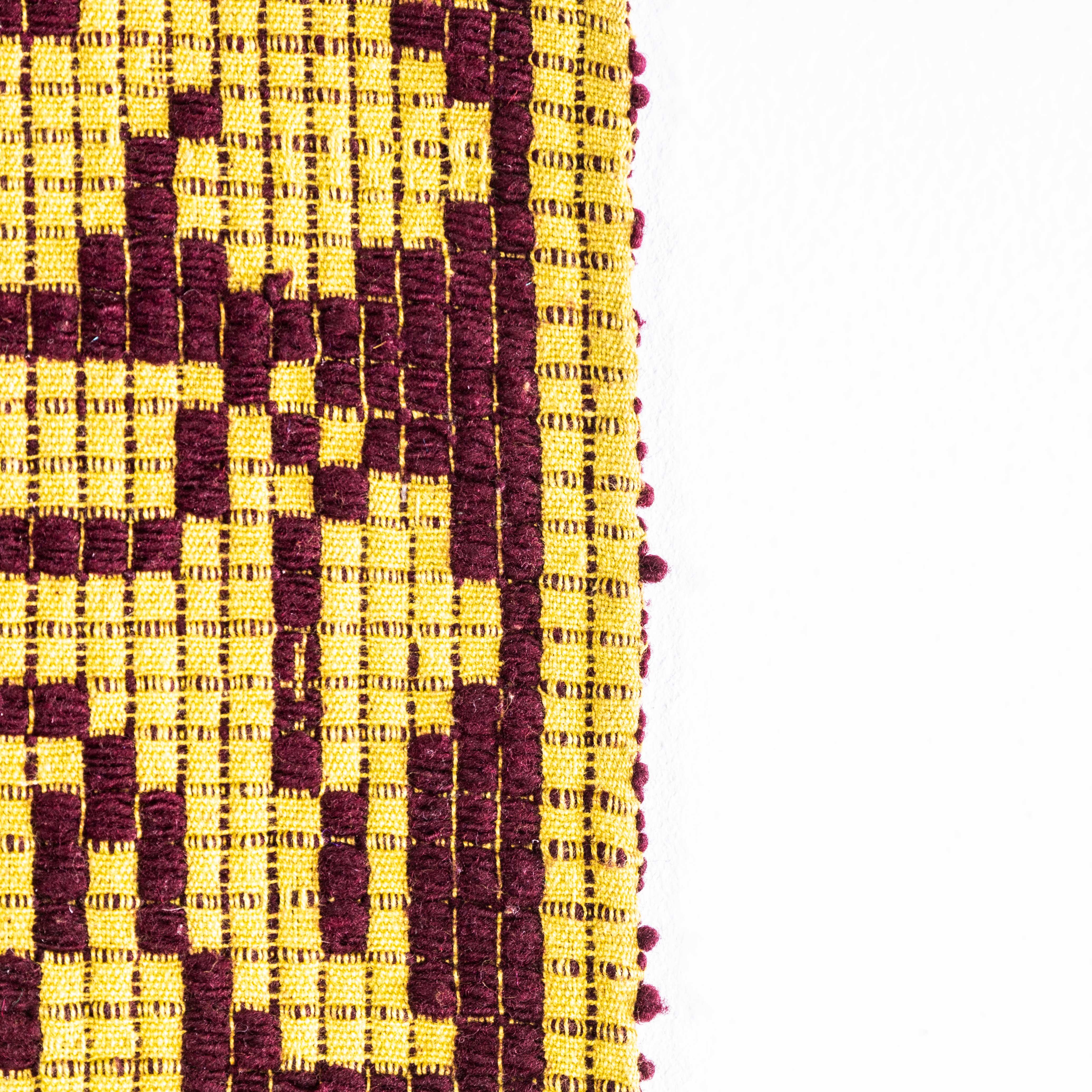Mid-20th Century 1950's Handmade Yellow & Brown Folk Hungarian Wool Bedspread For Sale