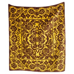 1950's Handmade Yellow & Brown Folk Hungarian Wool Bedspread