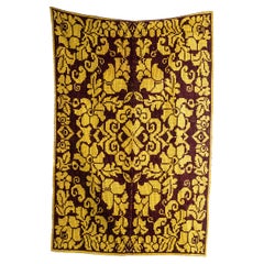 1950's Handmade Yellow & Brown Folk Hungarian Wool Bedspread