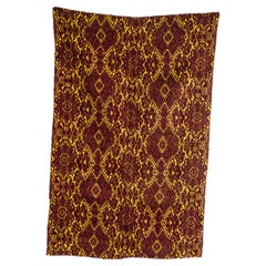 1950's Handmade Yellow & Maroon Folk Hungarian Wool Bedspread