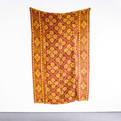 1950's Handmade Yellow & Red Star Designed Folk Ungarische Wolle Tagesdecke