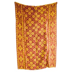 1950's Handmade Yellow & Red Star Designed Folk Hungarian Wool Bedspread