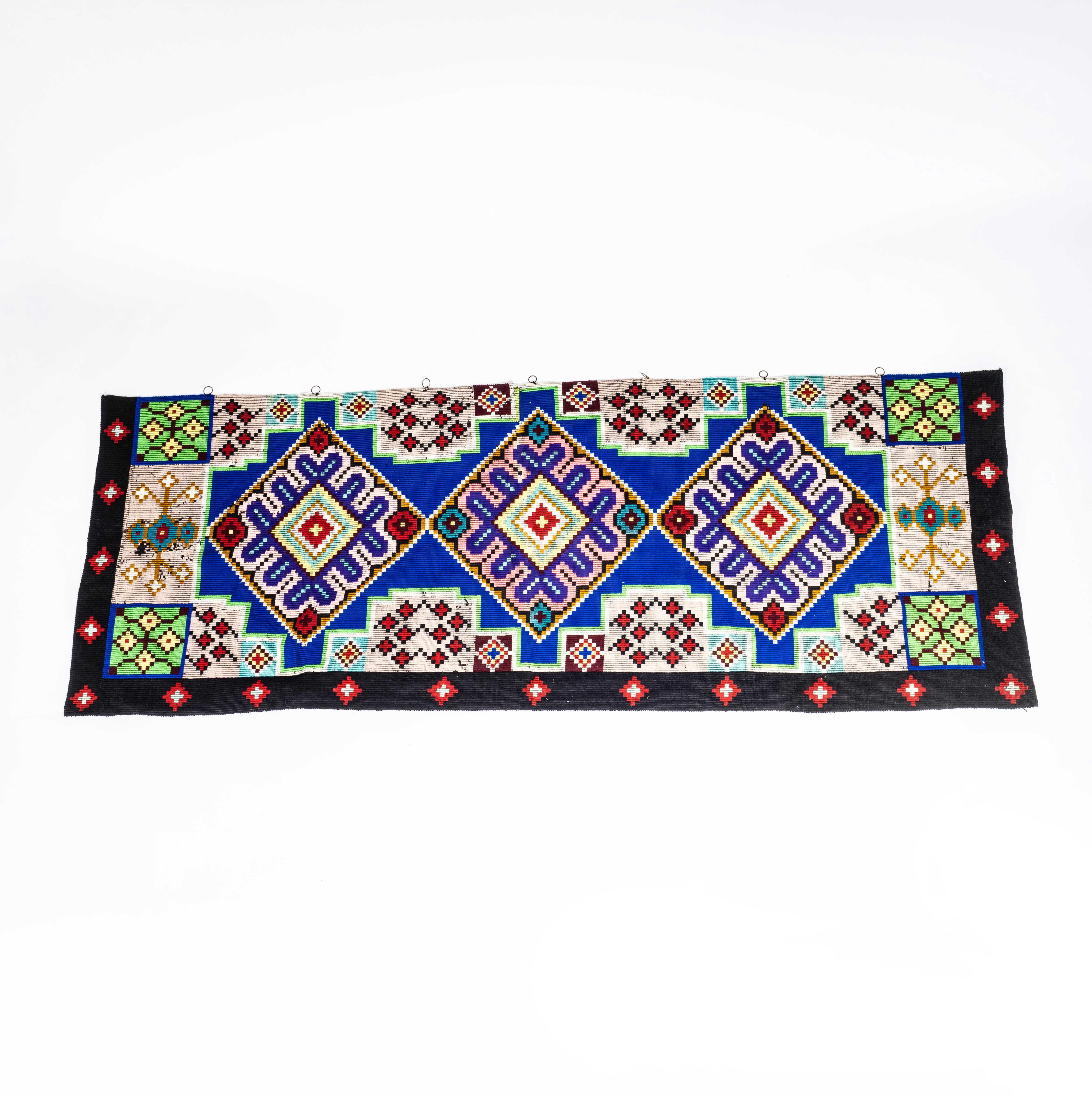 1950's Handwoven Hungarian Folk Hanging. 

Heavy weight original folk blanket, cotton base with wool hand applique, used as a decorative wall hanging.

Workshop Report:
Our workshop team inspect every product and carry out any needed repairs to