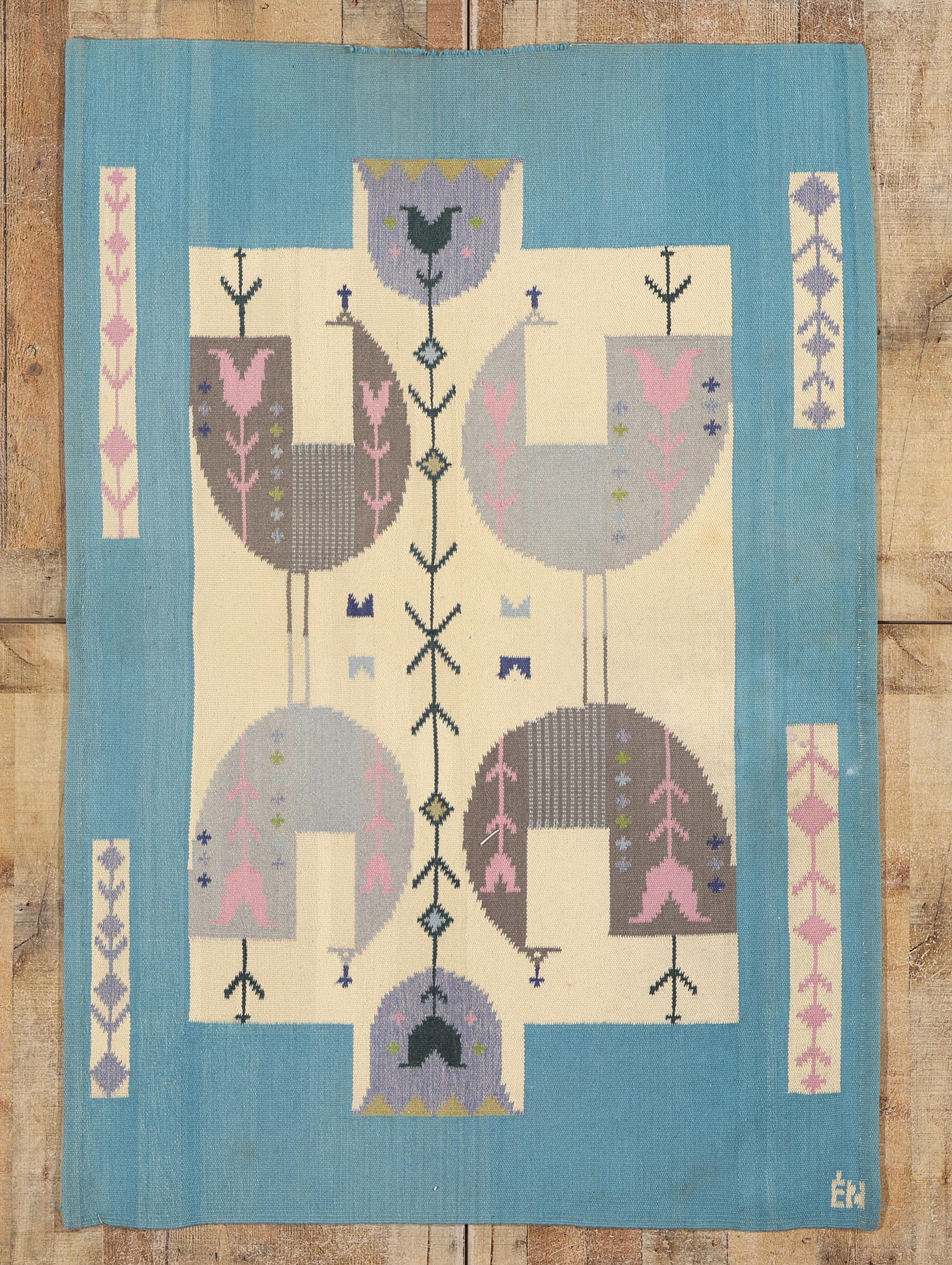 1950s Handwoven Vintage Swedish Rölakan Tapestry Monogrammed Éva Németh For Sale 3