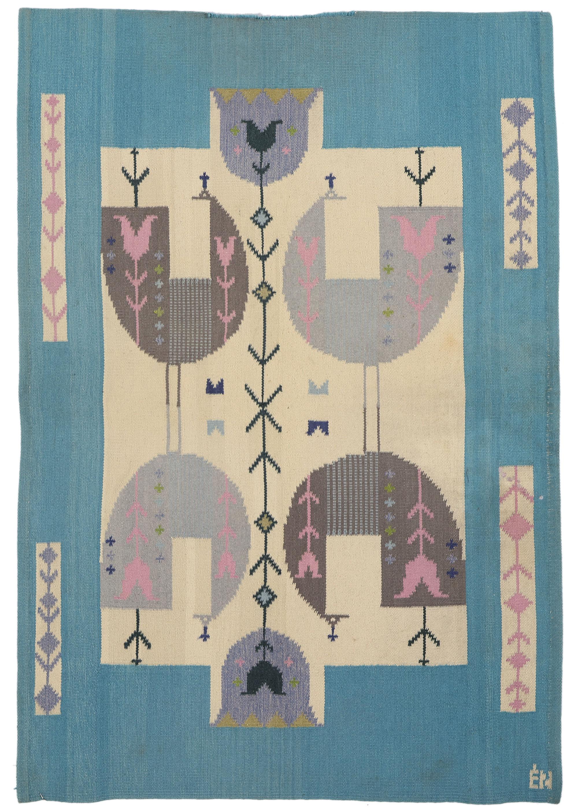 1950s Handwoven Vintage Swedish Rölakan Tapestry Monogrammed Éva Németh For Sale 4