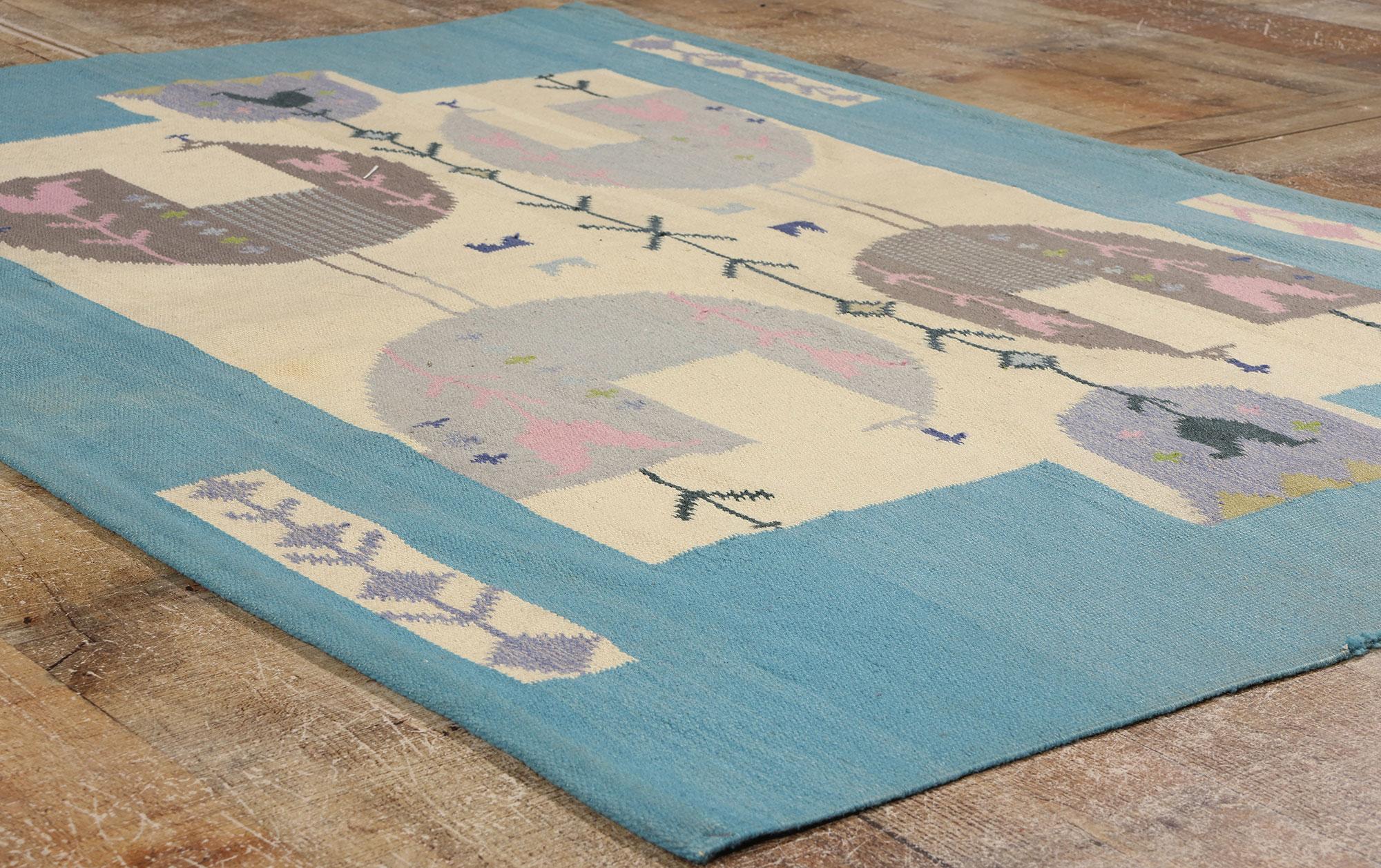 Wool 1950s Handwoven Vintage Swedish Rölakan Tapestry Monogrammed Éva Németh For Sale
