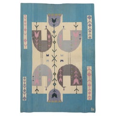 1950s Handwoven Vintage Swedish Rölakan Tapestry Monogrammed Éva Németh