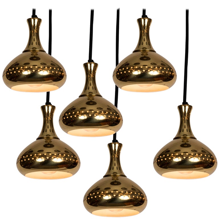 1950s Hans-Agne Jakobsson Perforated Brass Pendants for Markaryd For Sale 8