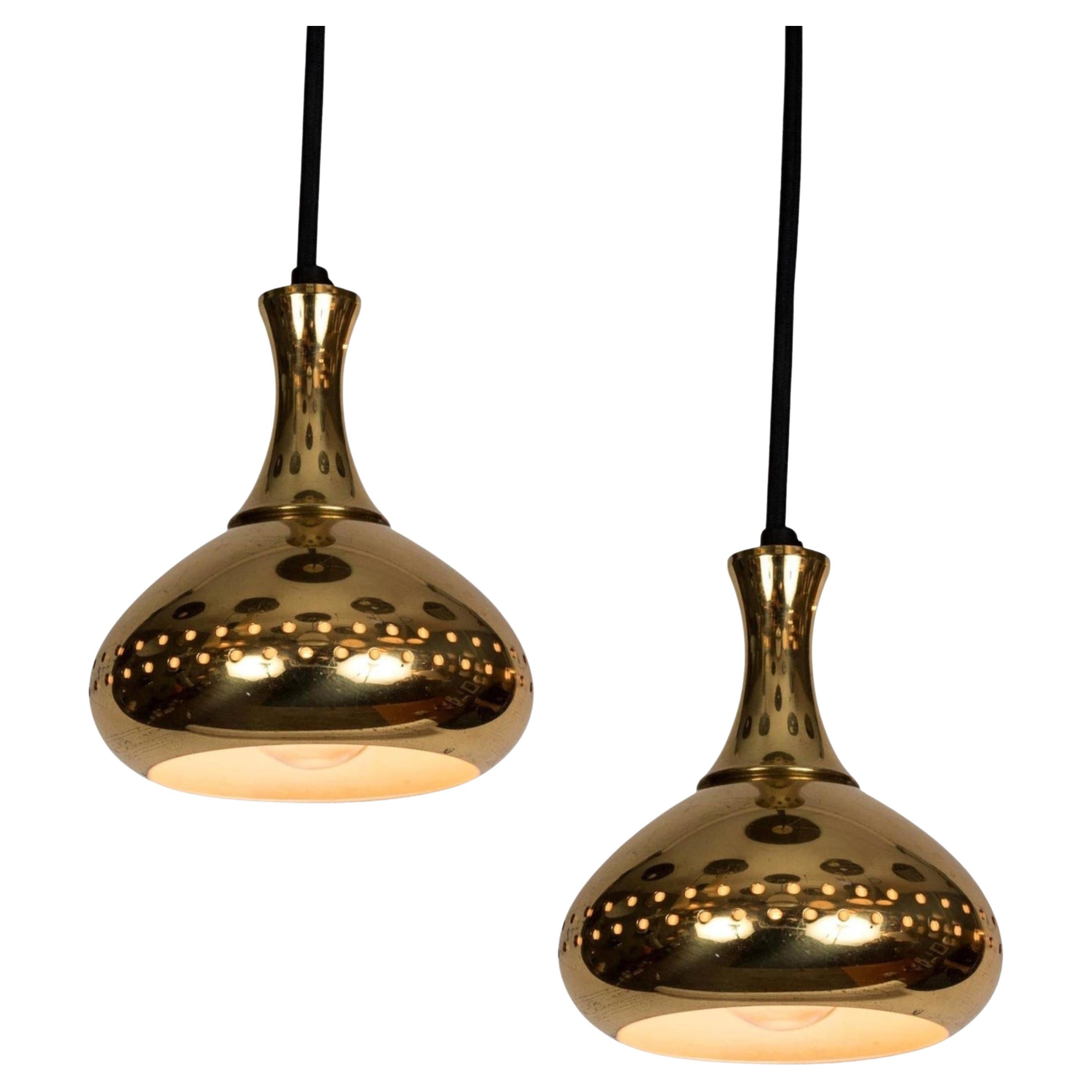 1950s Hans-Agne Jakobsson Perforated Brass Pendants for Markaryd