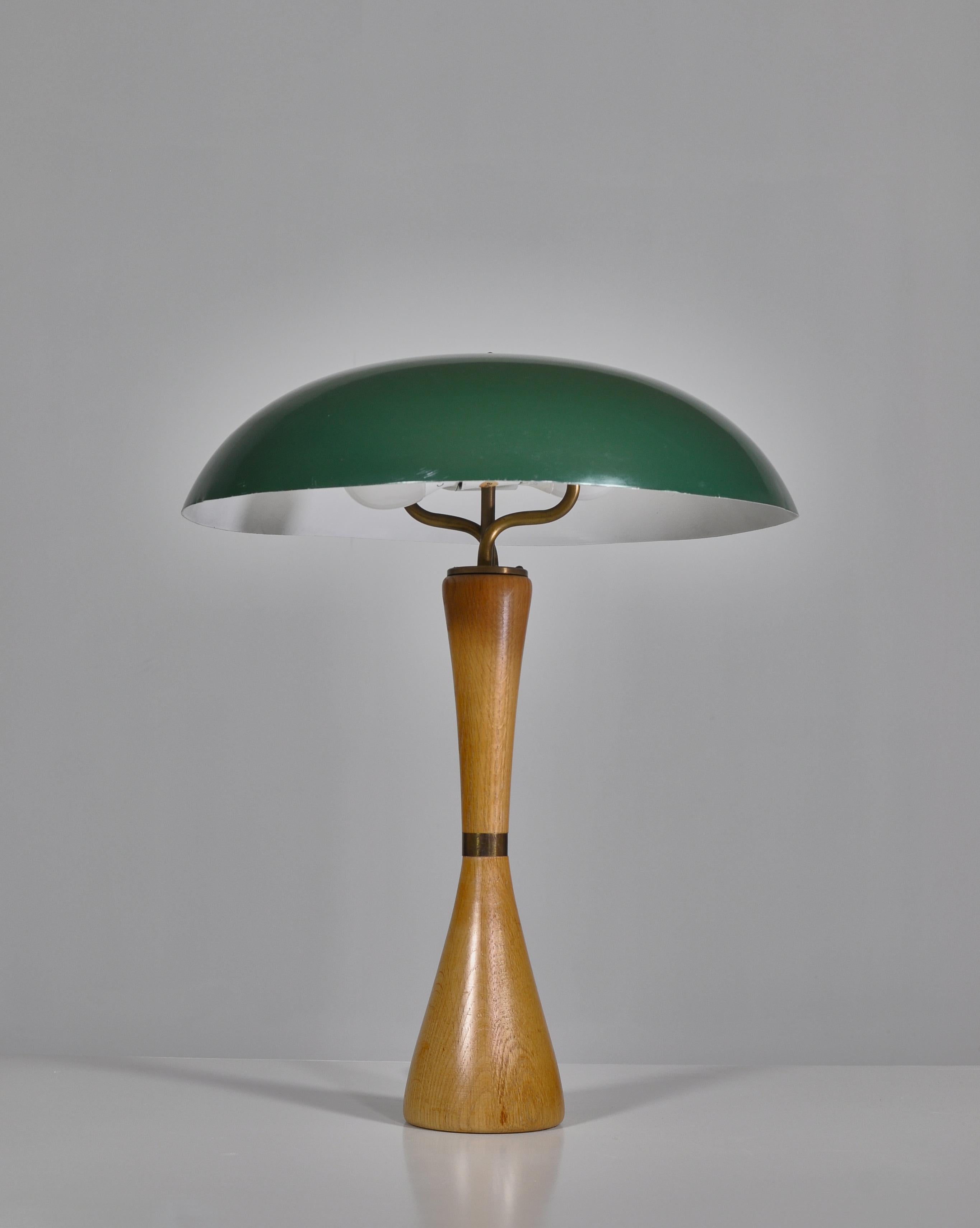 Scandinavian Modern 1950s Hans Bergström Table Lamp with Green Shade Made by ASEA, Sweden