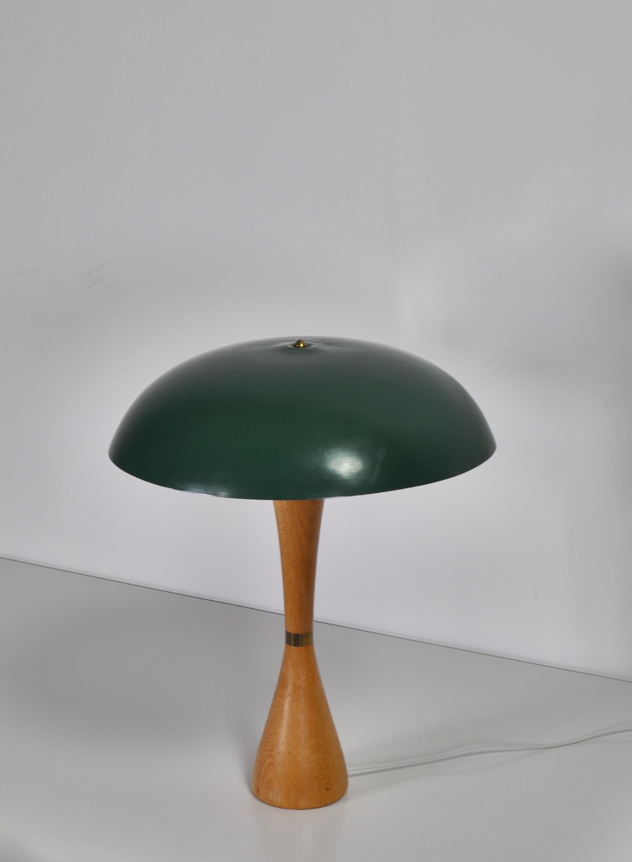 Danish 1950s Hans Bergström Table Lamp with Green Shade Made by ASEA, Sweden