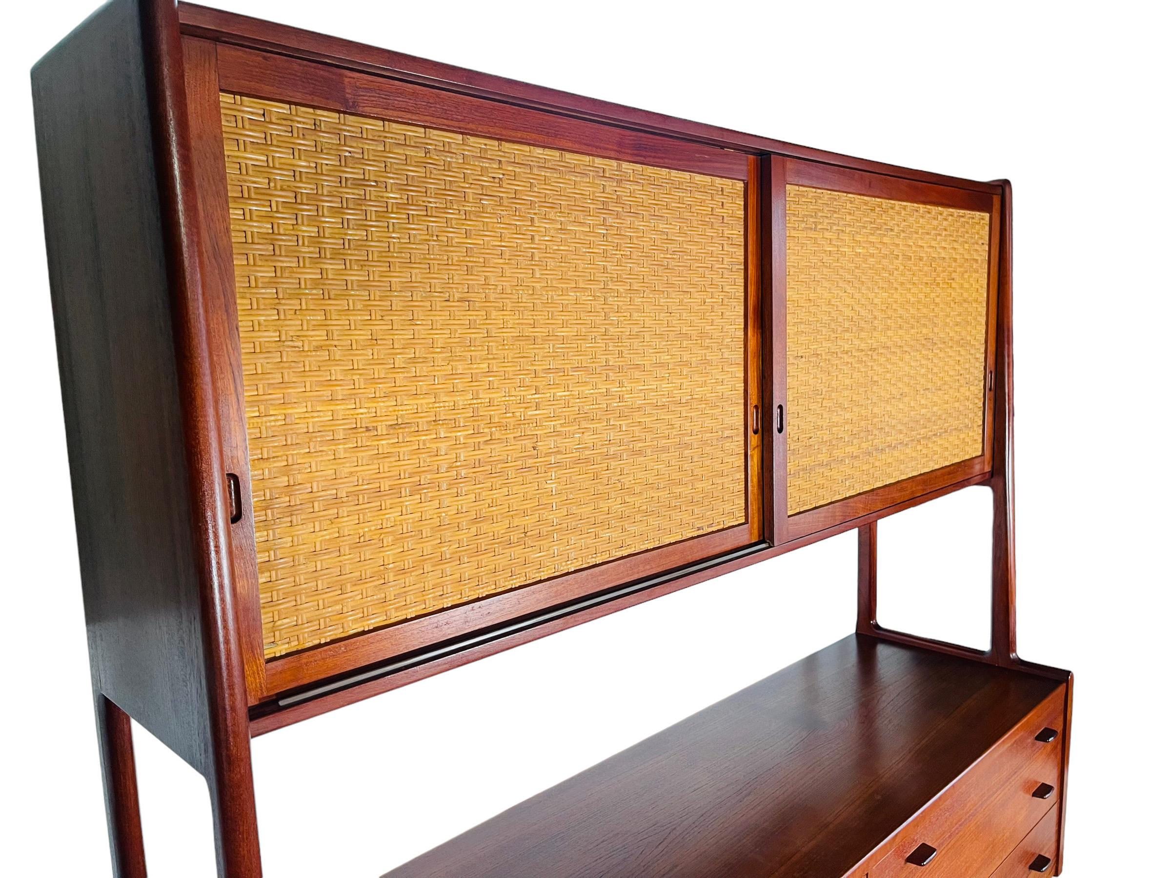 Wicker 1950s Hans J. Wegner for RY Mobler Teak Credenza / Hutch For Sale