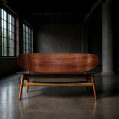 1950s Hans J. Wegner Model 1935 Teak and Beech Shell Settee for Fritz Hansen