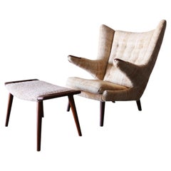 1950s Hans J. Wegner Papa Bear AP19 Chair and Ottoman Teak and Boucle