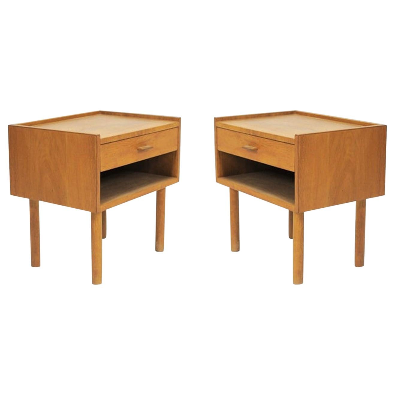 1950s Hans J. Wegner Set of Two Oak Bedside Tables