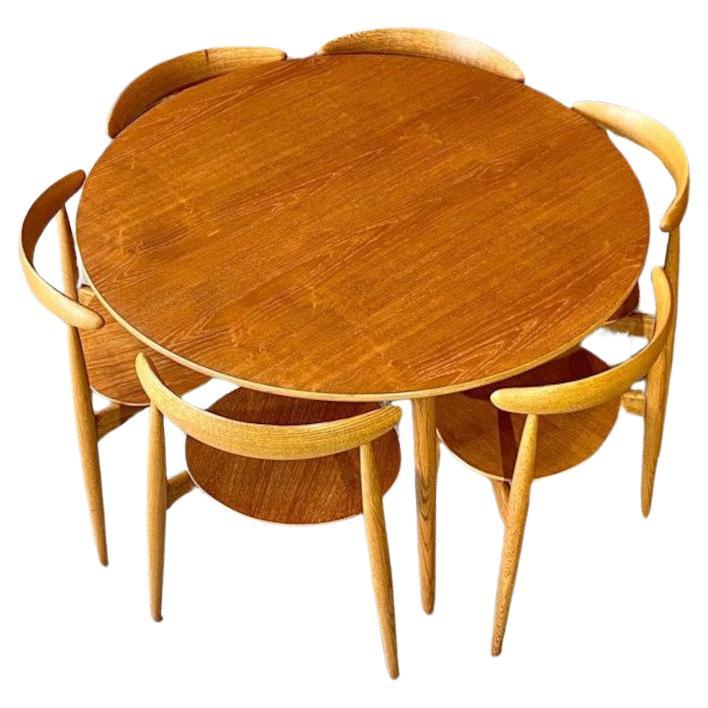 1950s Hans Wegner “Heart” Teak and Oak Dining Table and Chairs for Fritz Hansen