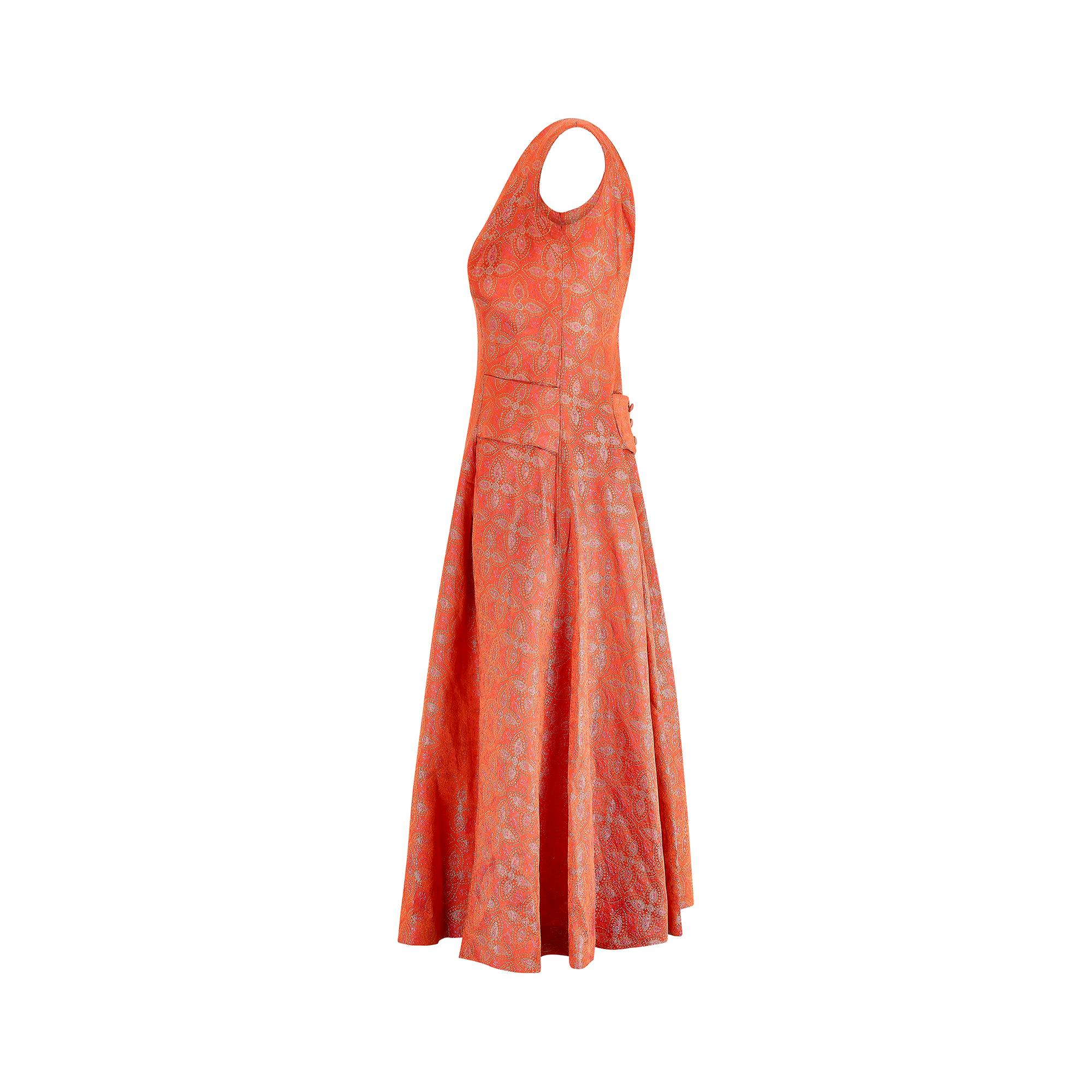 1950s Hardy Amies Orange Paisley Brocade Dress In Excellent Condition For Sale In London, GB