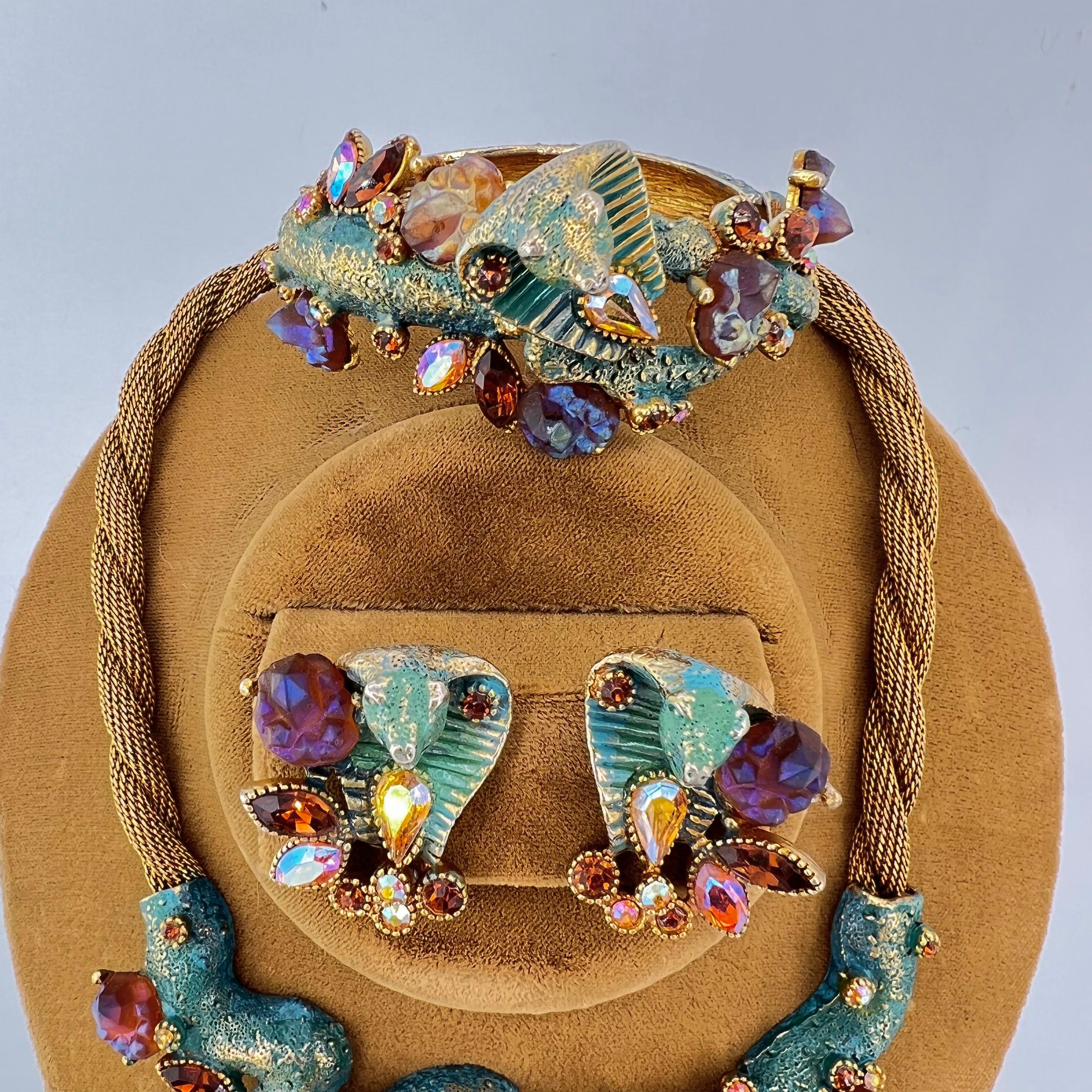 Américain Hargo Creations (HAR) Collier parure serpent, boucles d'oreilles, bracelet et broche, années 1950 en vente
