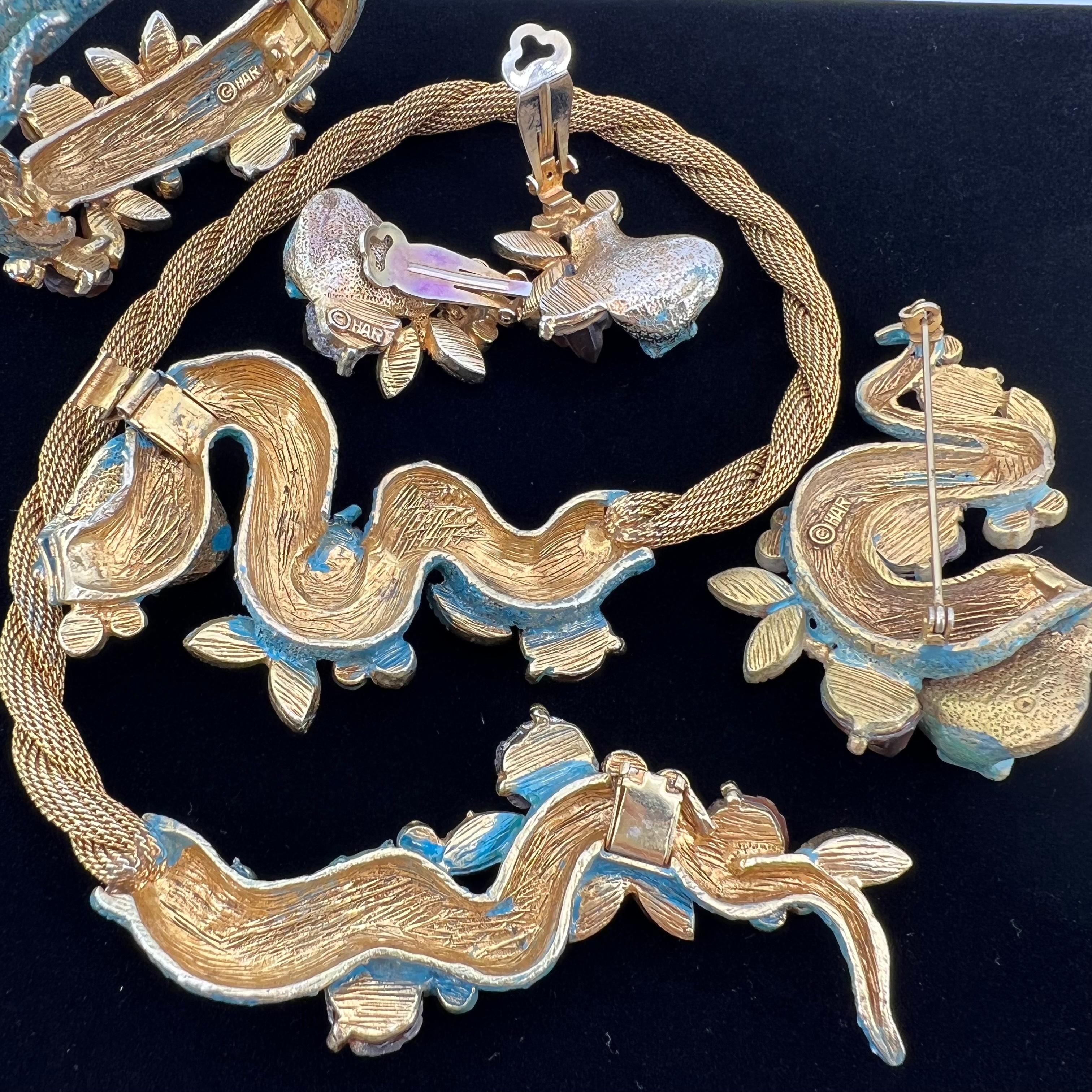 Cast 1950s Hargo Creations (HAR) Cobra Snake Parure Necklace Earrings Bracelet Brooch For Sale