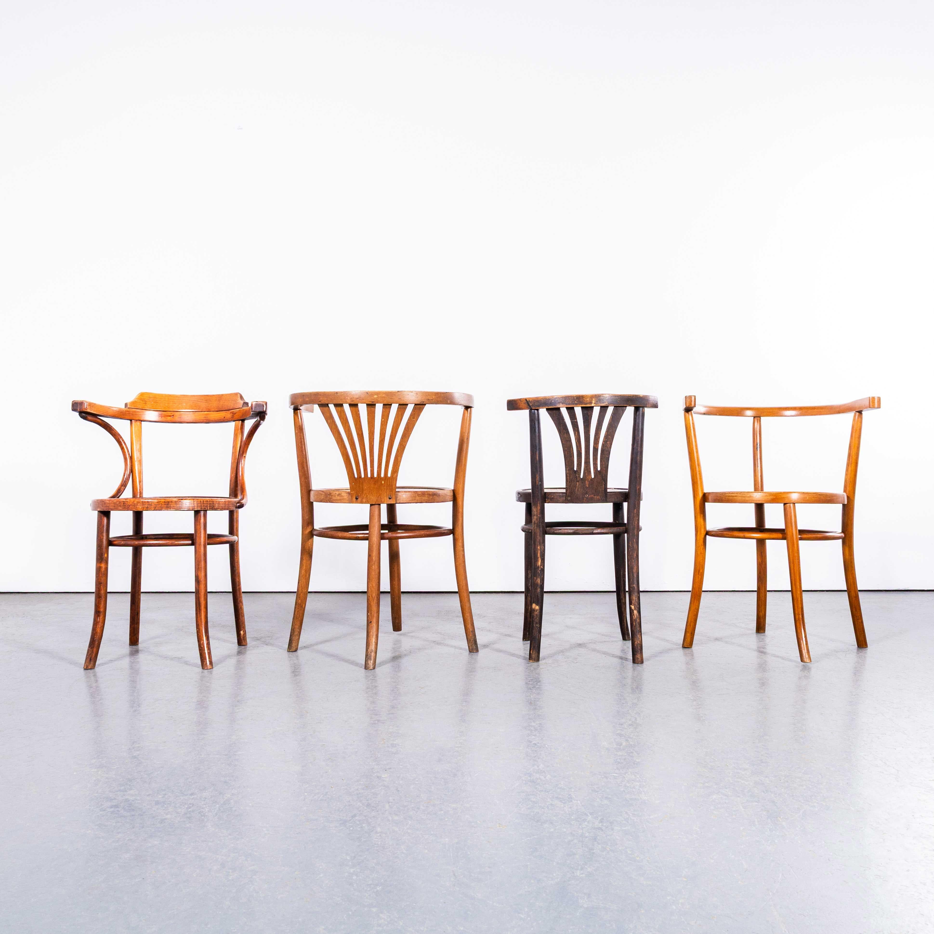 French 1950's Harlequin Mixed Bentwood Pub Armchairs - Set Of Eight For Sale