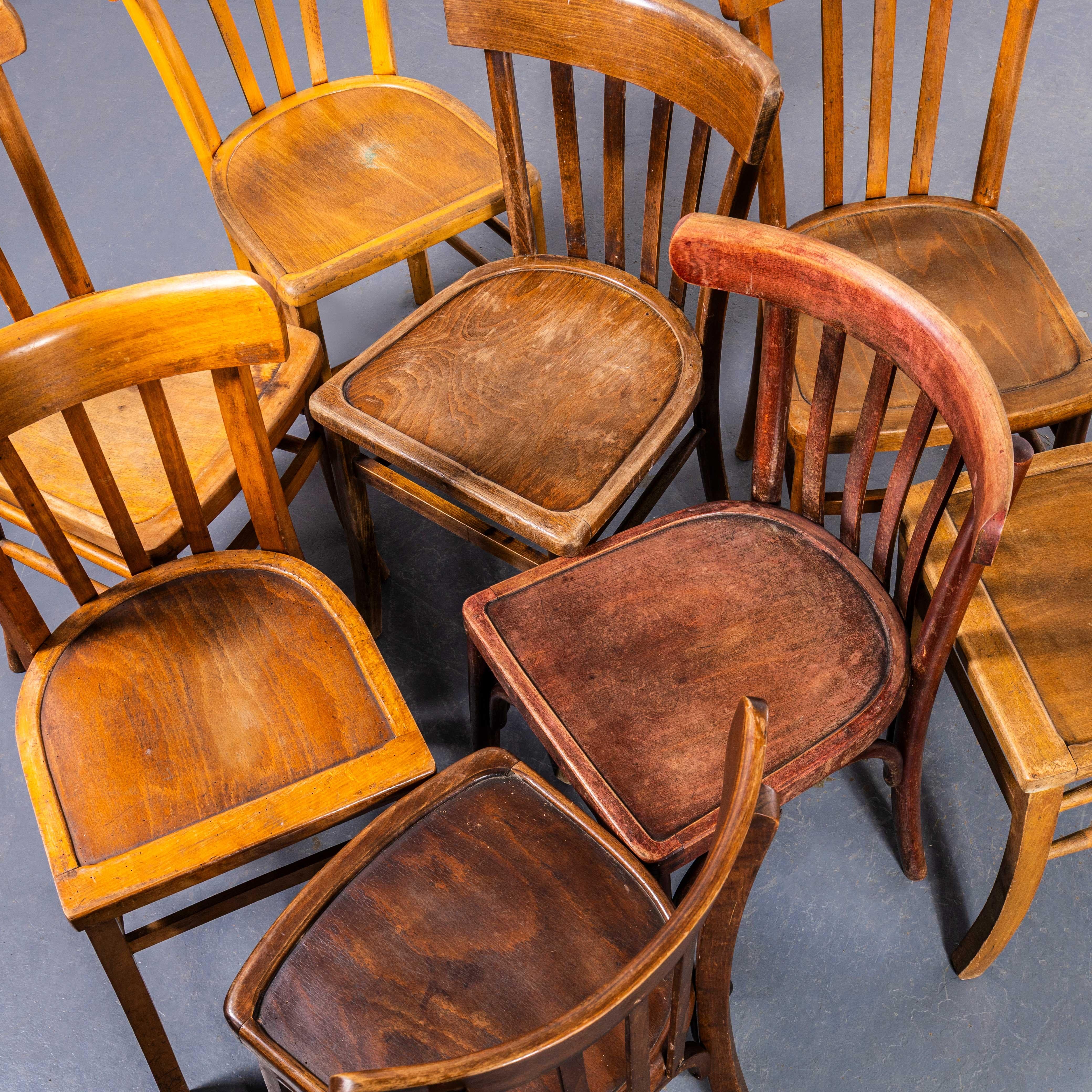 1950’s Harlequin Mixed Bentwood Pub Dining Chairs – Set Of Eight. 

A mixed set of eight chairs, various styles of bentwood dining chairs, all original and mainly 1950’s, French dining chairs, although a few from further afield. Every now and again