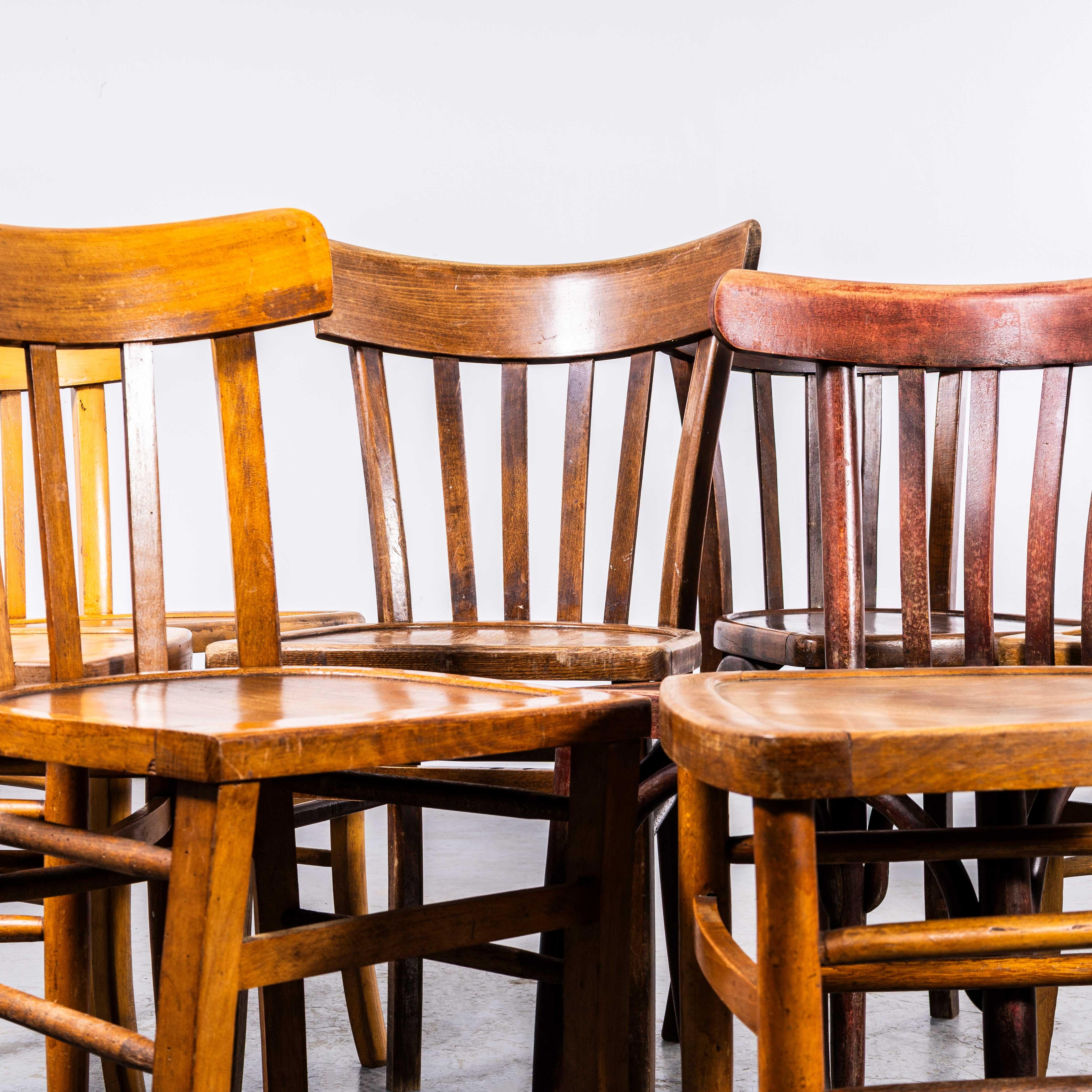 French 1950's Harlequin Mixed Bentwood Pub Dining Chairs - Set Of Eight