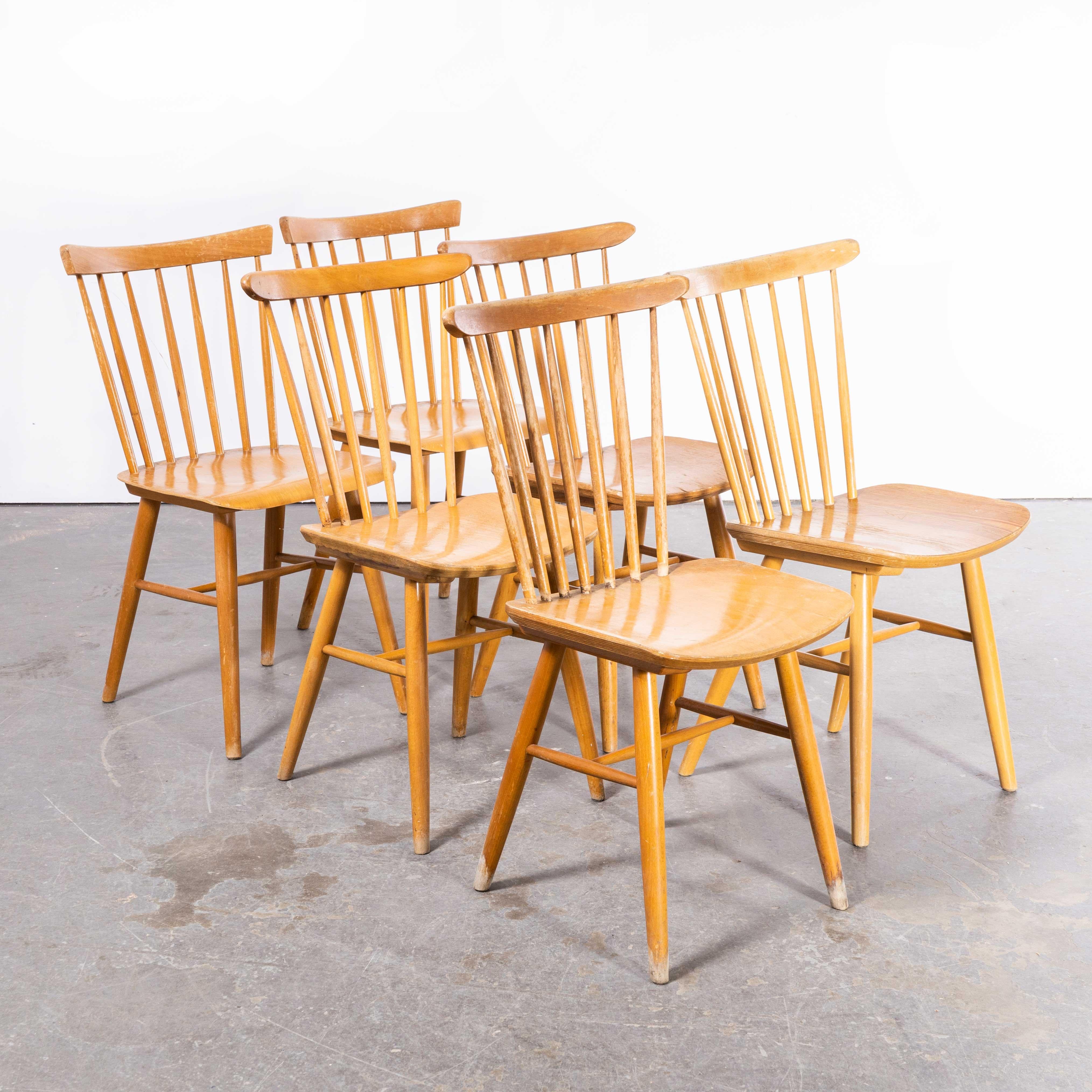 1950s Harlequin Stickback Dining Chairs by Ton, Set of Six For Sale 3