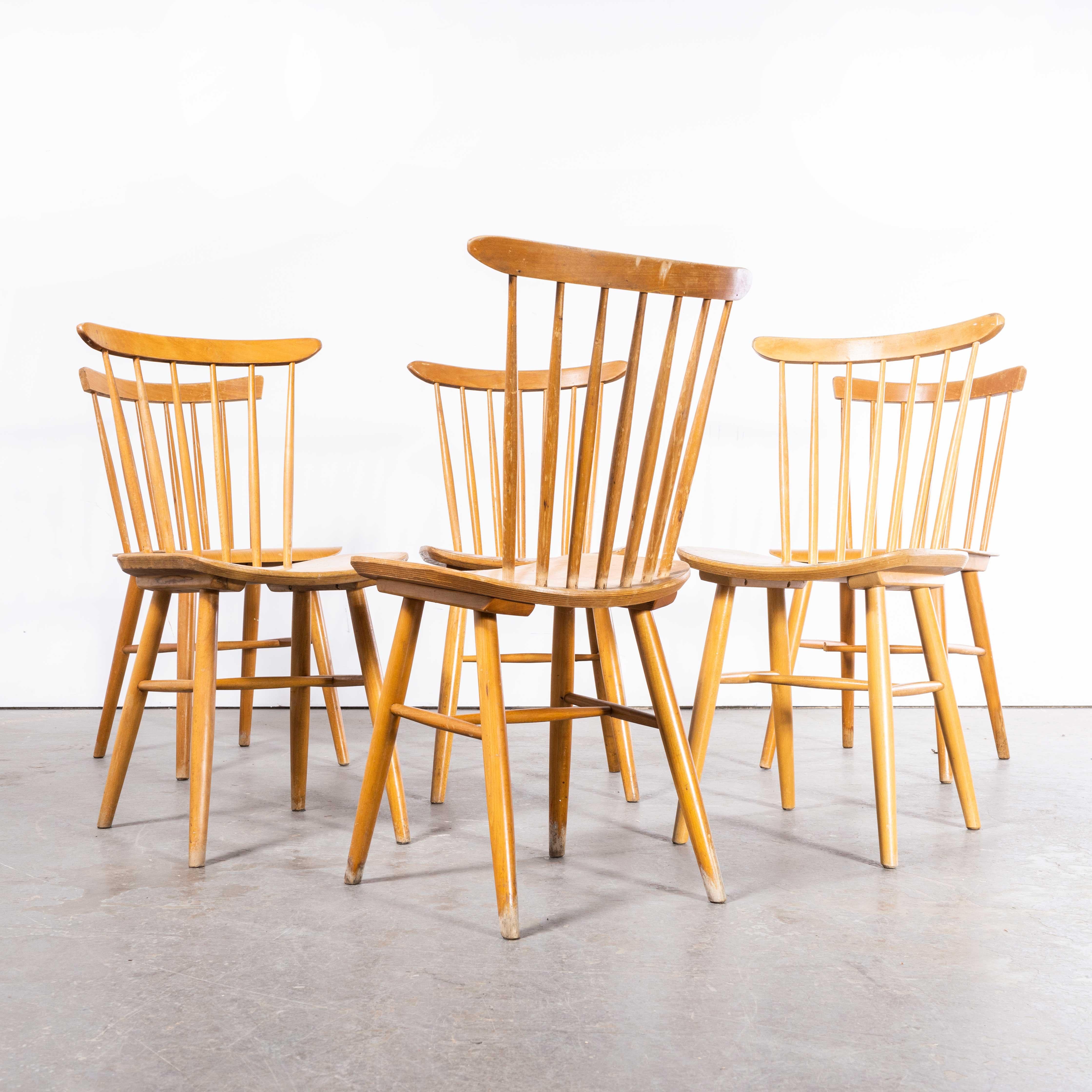 1950s Harlequin Stickback Dining Chairs by Ton, Set of Six In Good Condition For Sale In Hook, Hampshire