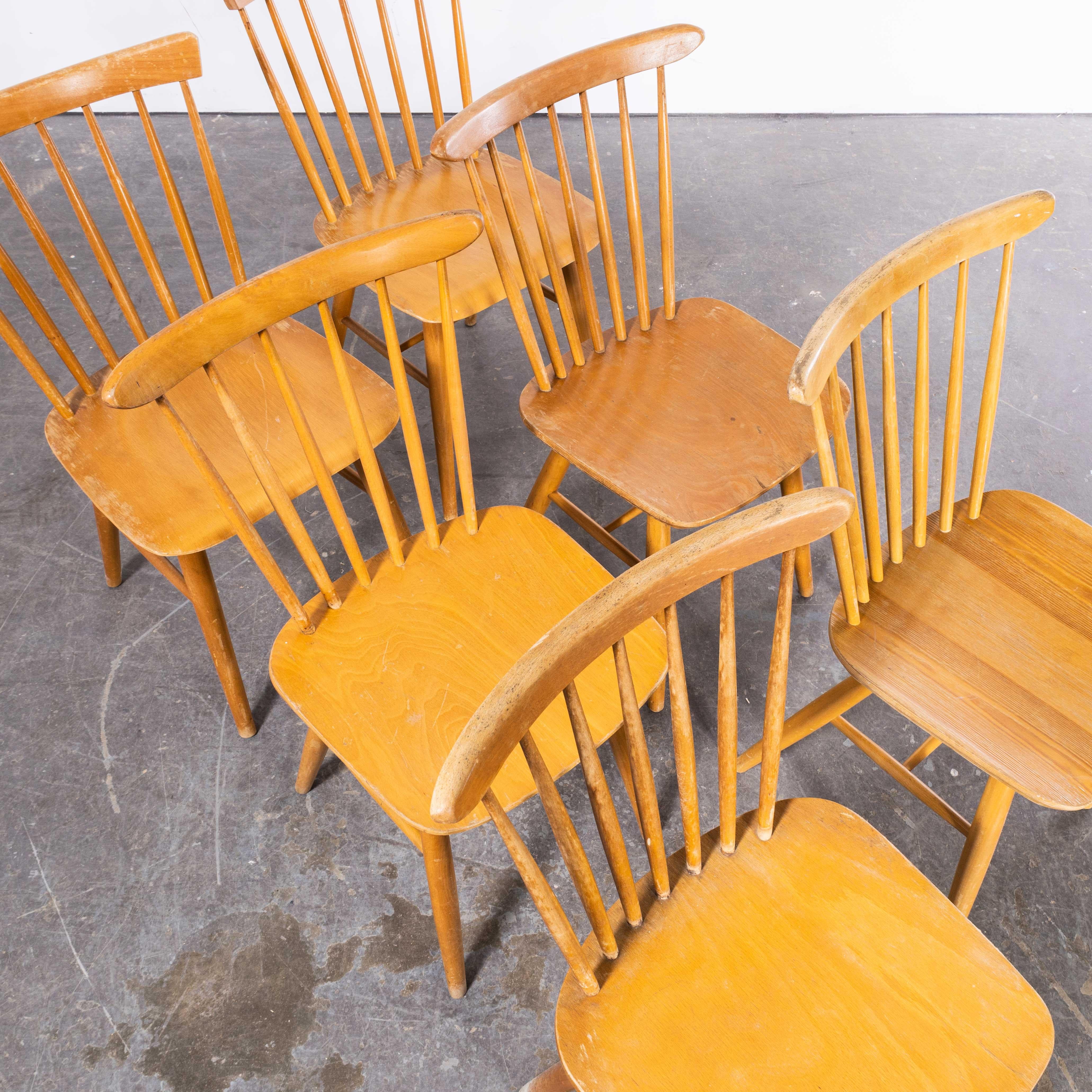 Mid-20th Century 1950s Harlequin Stickback Dining Chairs by Ton, Set of Six For Sale