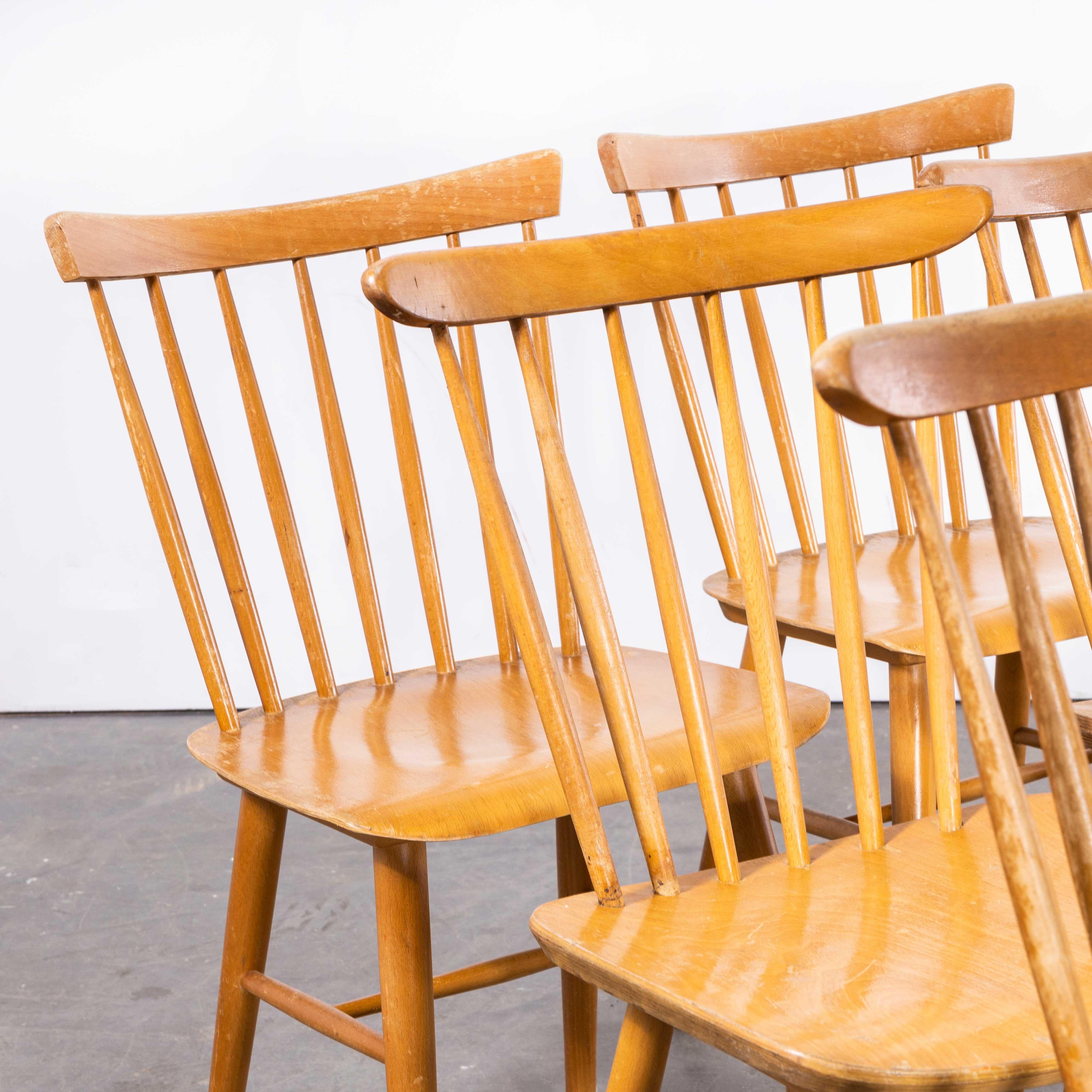 Wood 1950s Harlequin Stickback Dining Chairs by Ton, Set of Six For Sale