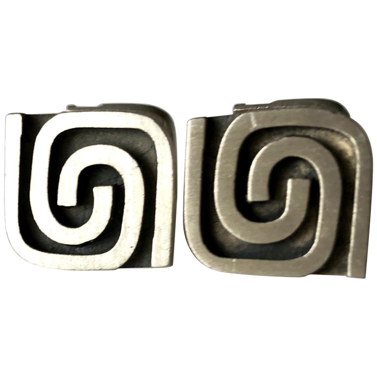 1950s Harold Fithian Sterling Silver American Modernist Swirl Cufflinks