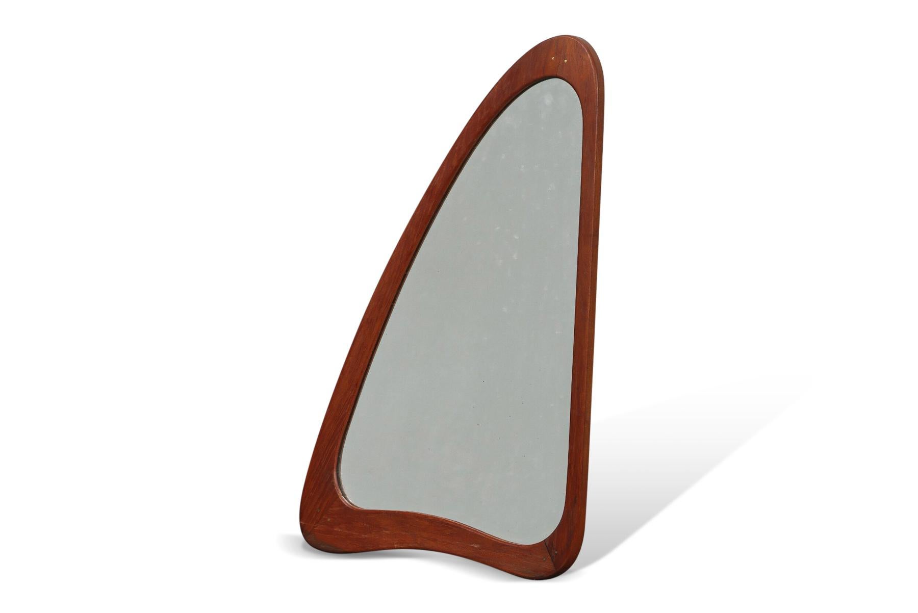Danish 1950s Harp Shaped Mirror in Teak For Sale