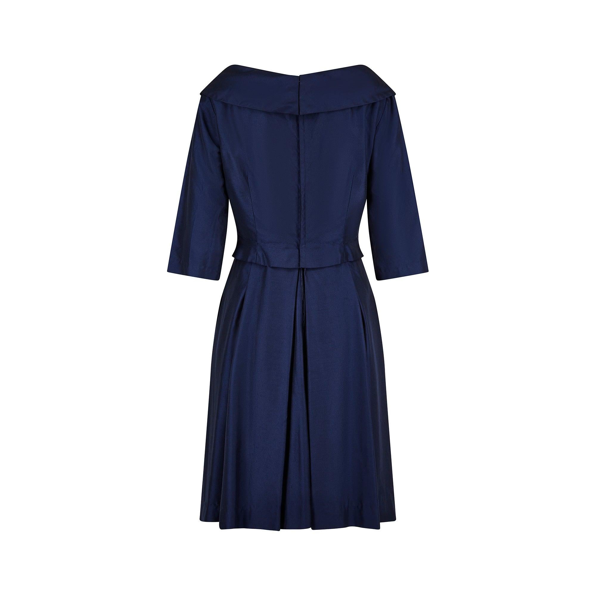 1950s Harrods Navy Double Breasted Dress In Excellent Condition For Sale In London, GB