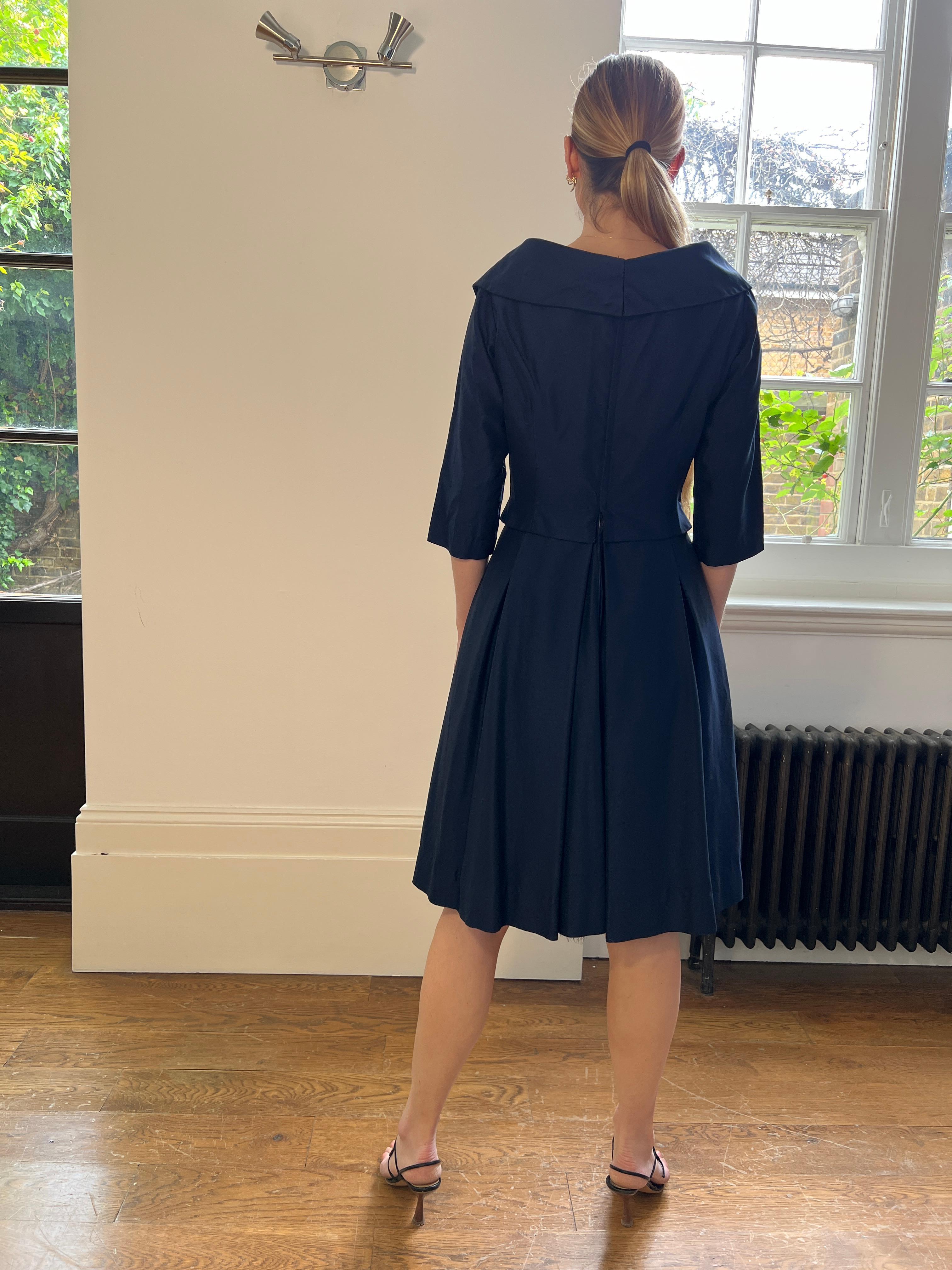 1950s Harrods Navy Double Breasted Dress For Sale 2