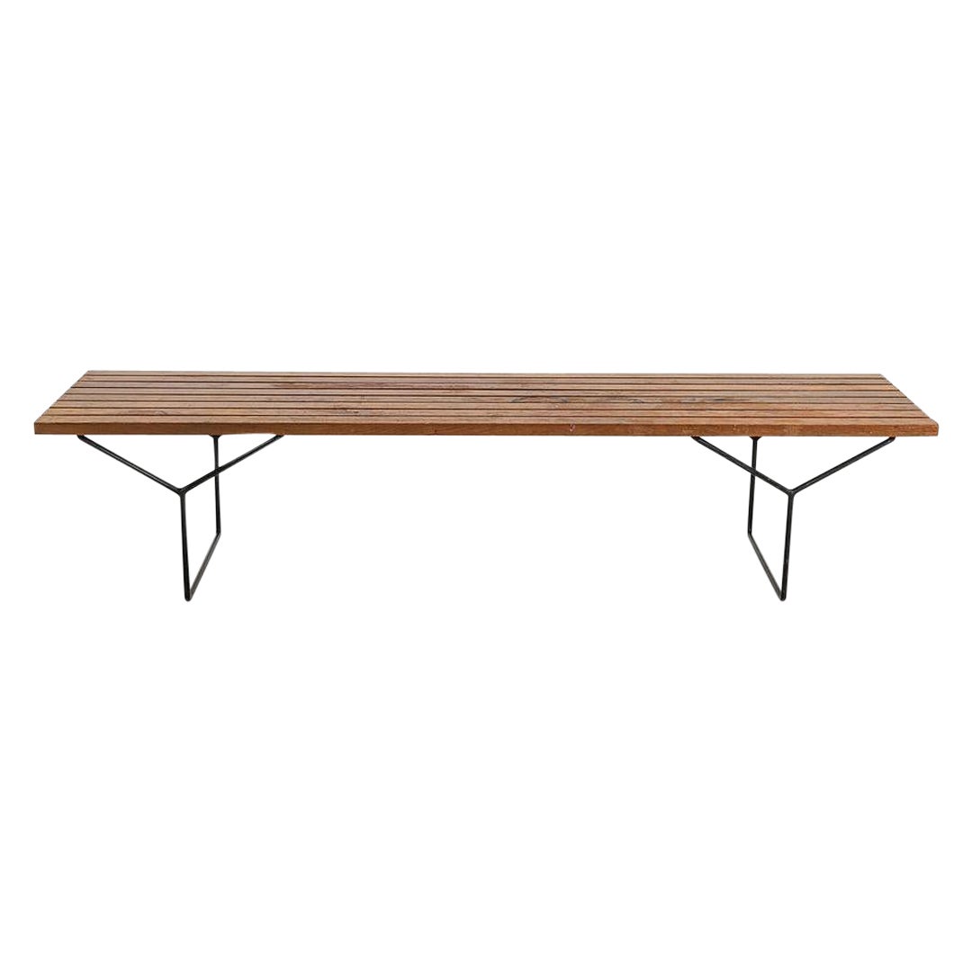 1950s Harry Bertoia for Knoll Associates Slatted Oak Bench w/ Base, Model 400